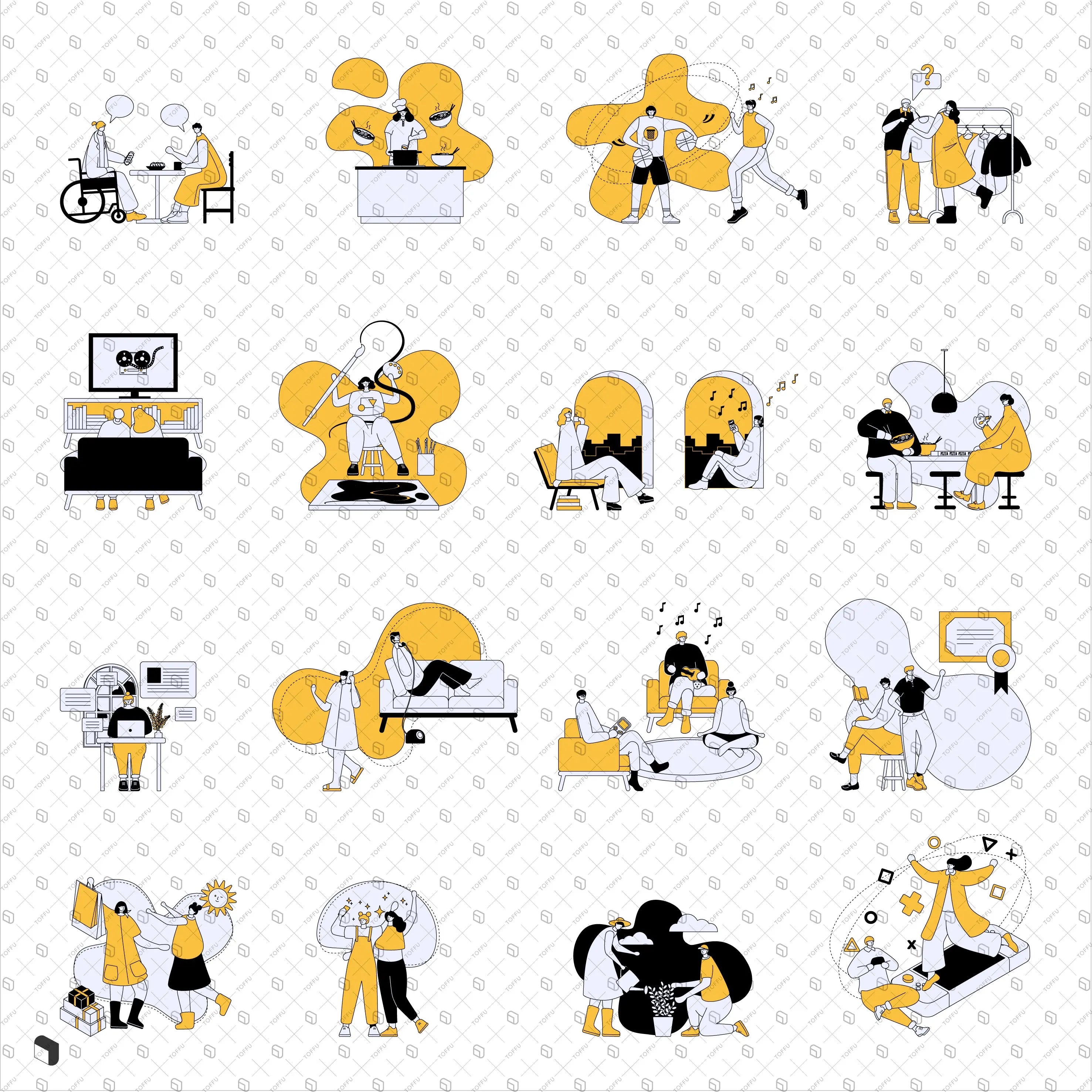 Flat Vector Web Design Daily Activities Characters Uncategorized drawings | Toffu Co