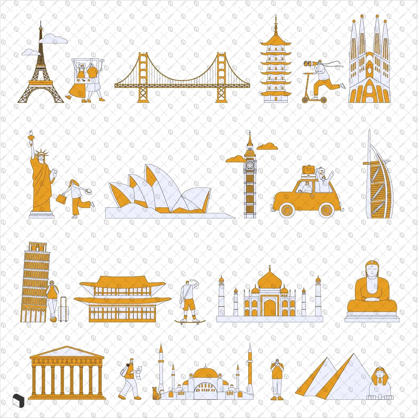 Flat Vector Web Design Landmarks Digital Artwork drawings | Toffu Co
