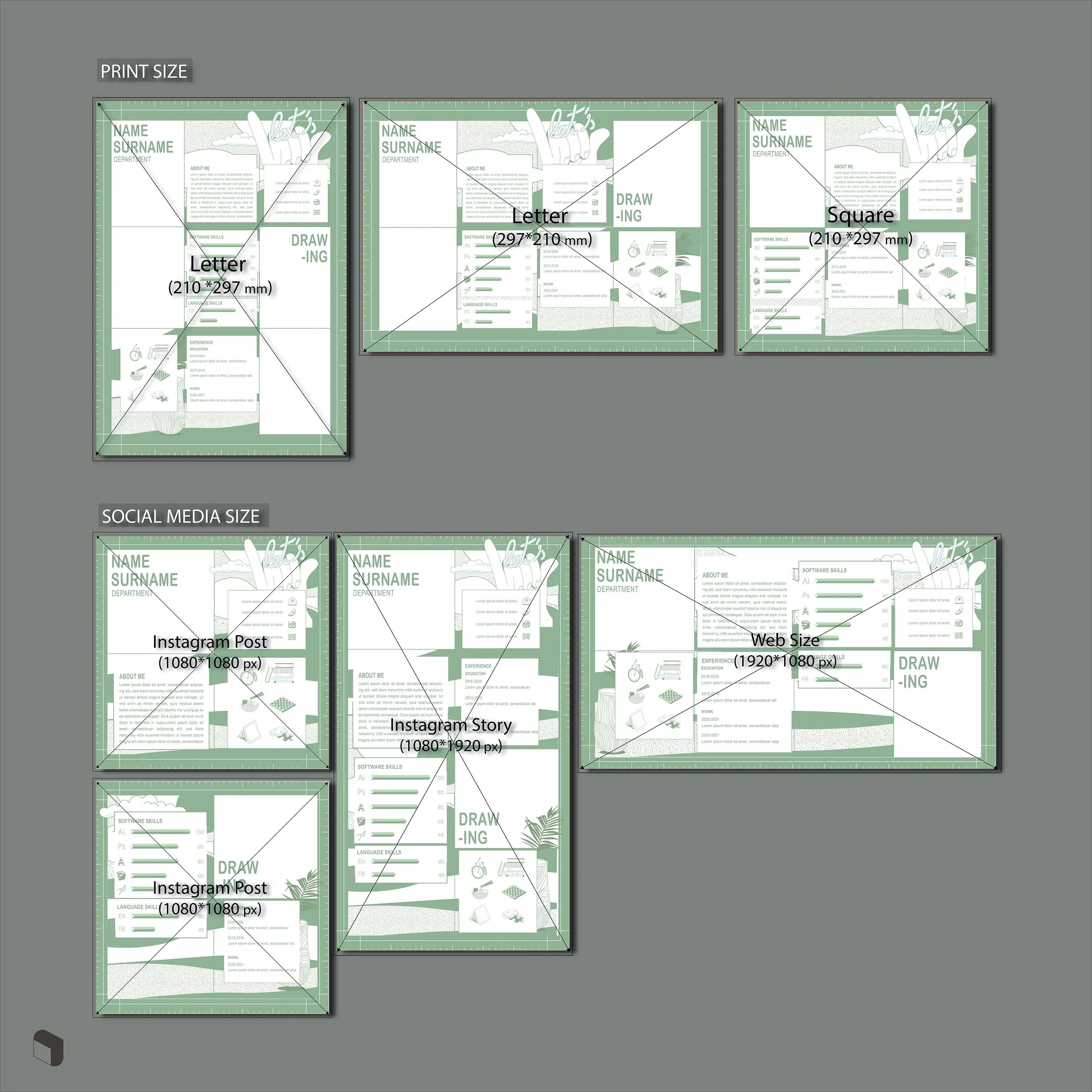 Resume Template Set 6 Digital Artwork drawings | Toffu Co