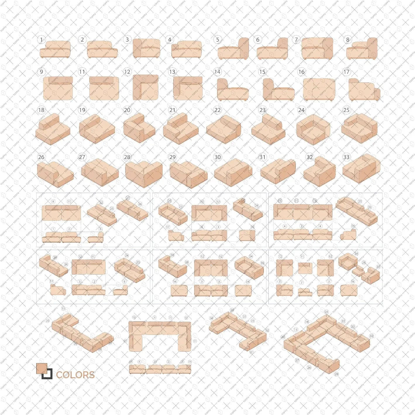 Cad Modular Sofa Digital Artwork drawings | Toffu Co