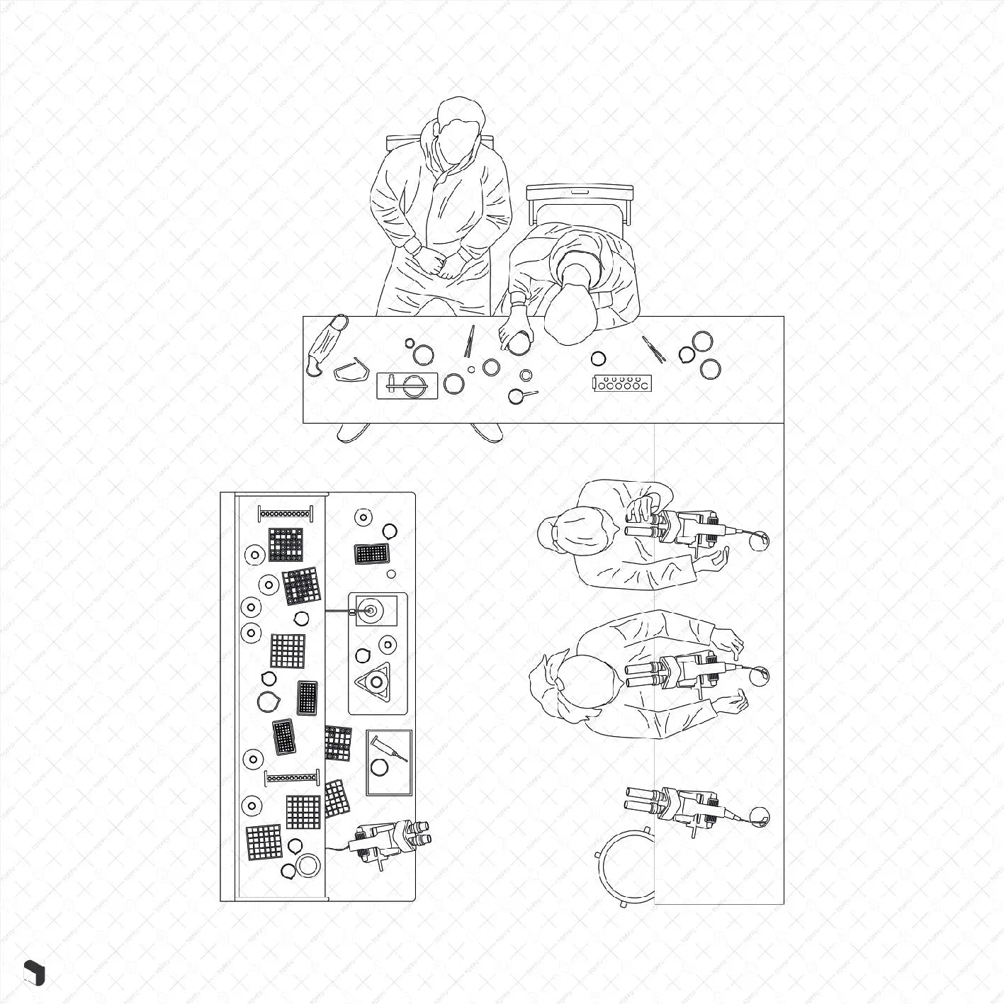 Cad Laboratory People Top View Digital Artwork drawings | Toffu Co