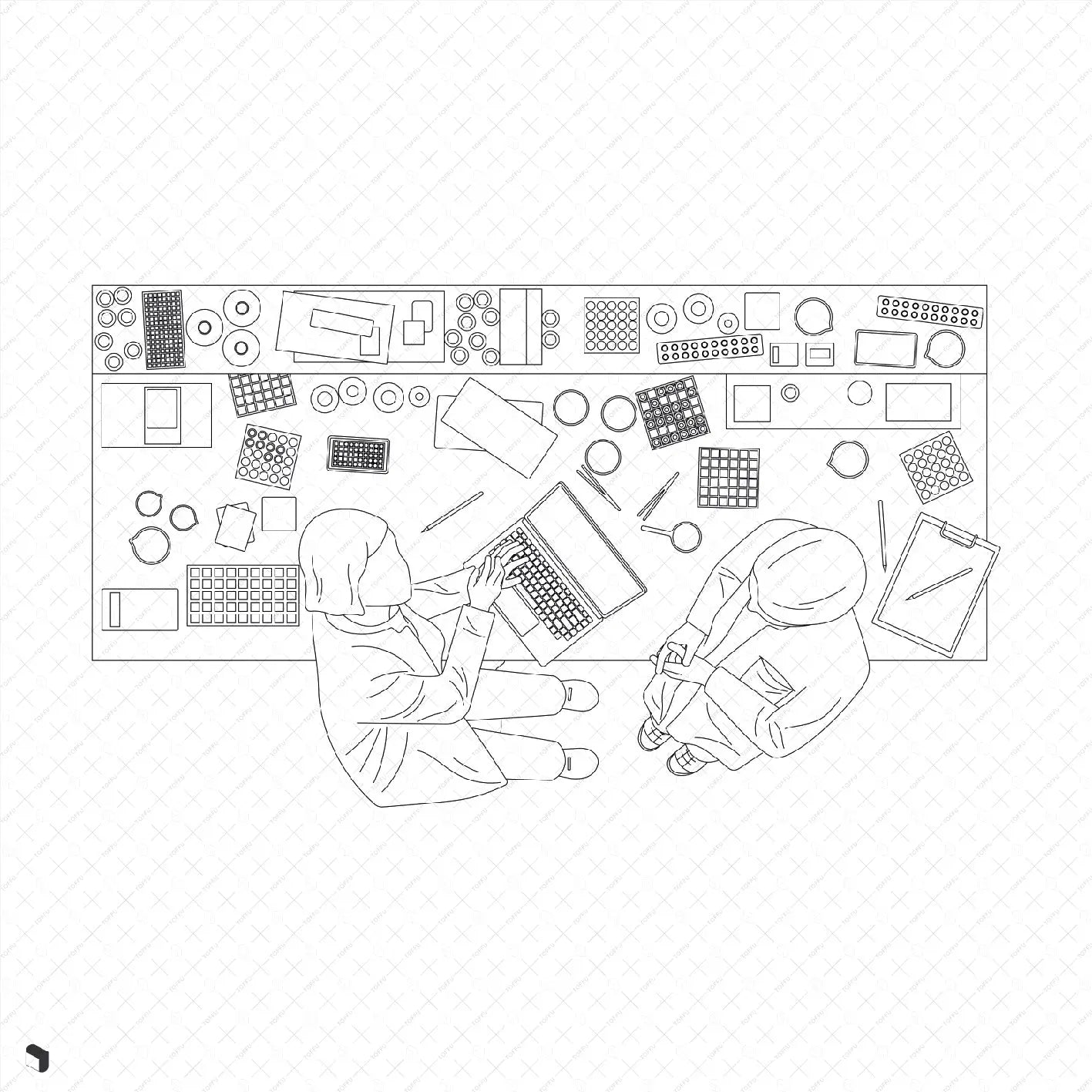 Cad Laboratory People Top View Digital Artwork drawings | Toffu Co
