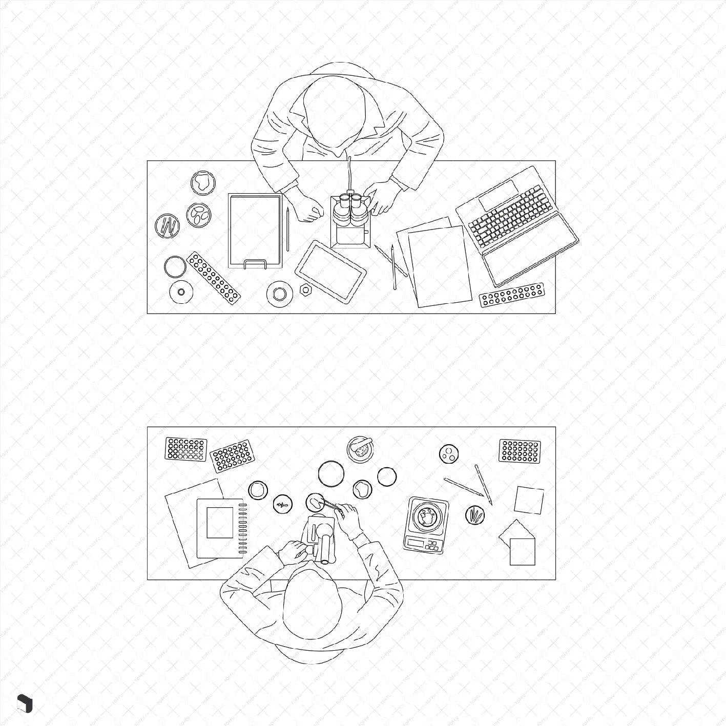 Cad Laboratory People Top View Digital Artwork drawings | Toffu Co