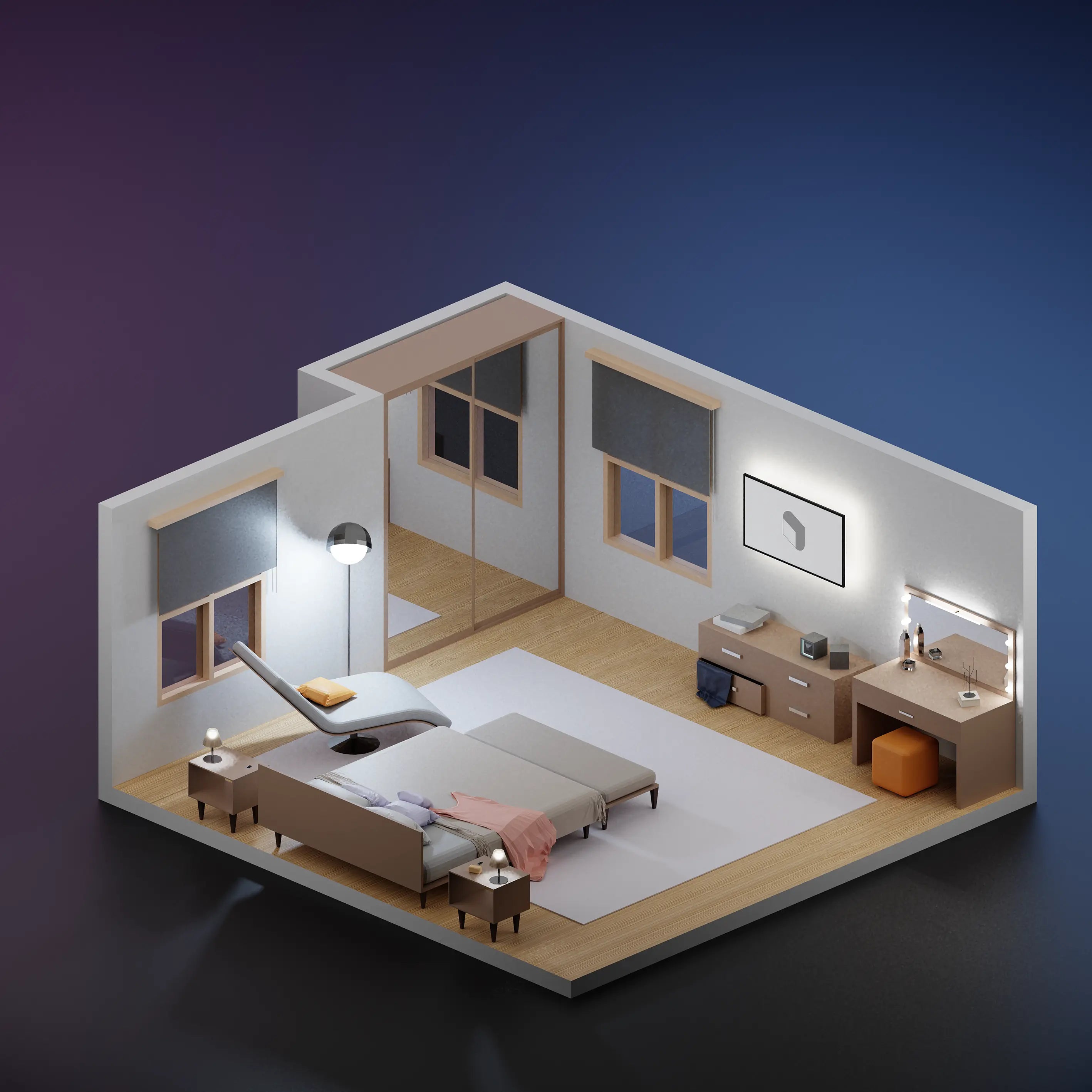3D Model Bedroom Digital Artwork drawings | Toffu Co