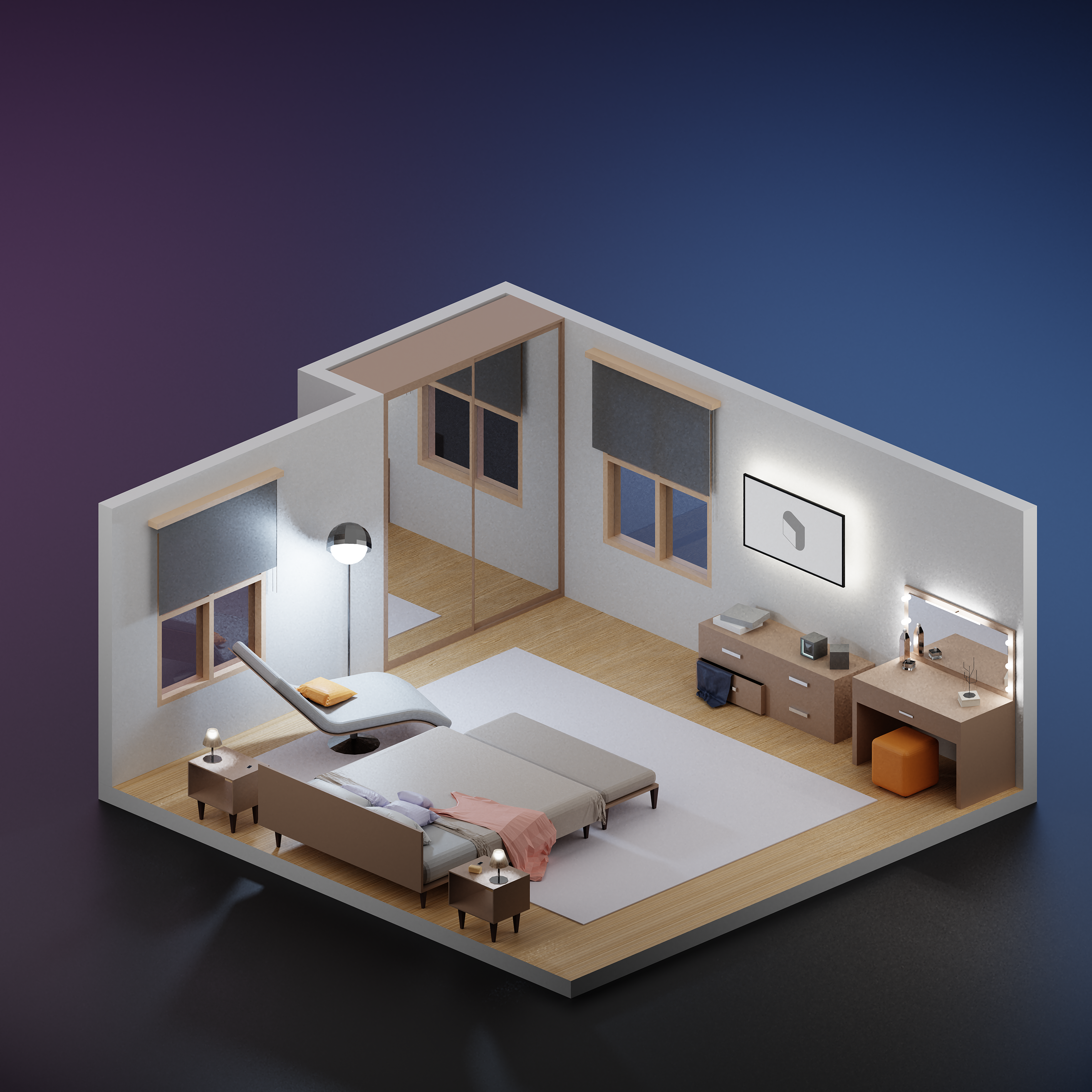 3D Model Low-Poly Bedroom 3DSMAX | Toffu Co
