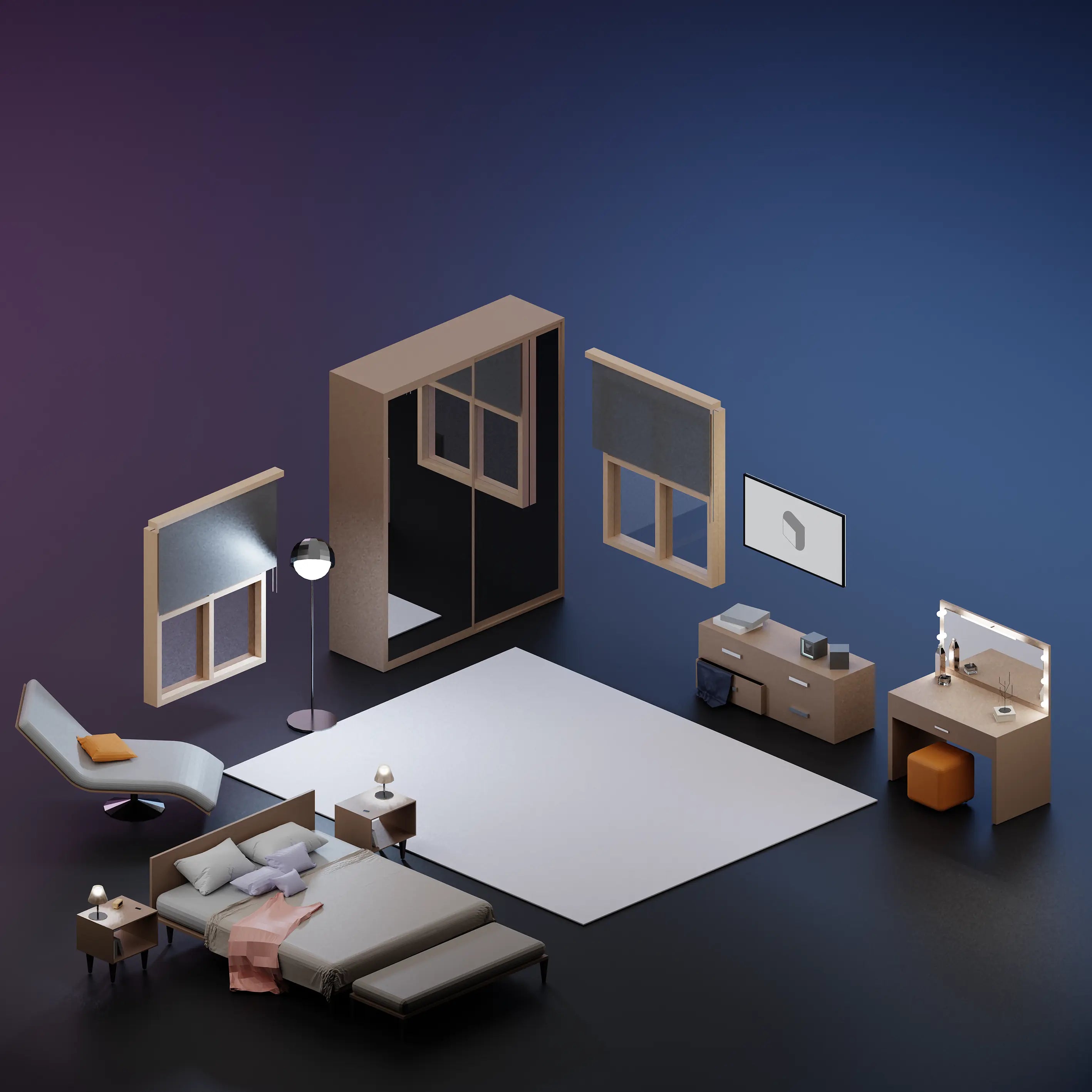 3D Model Bedroom Digital Artwork drawings | Toffu Co