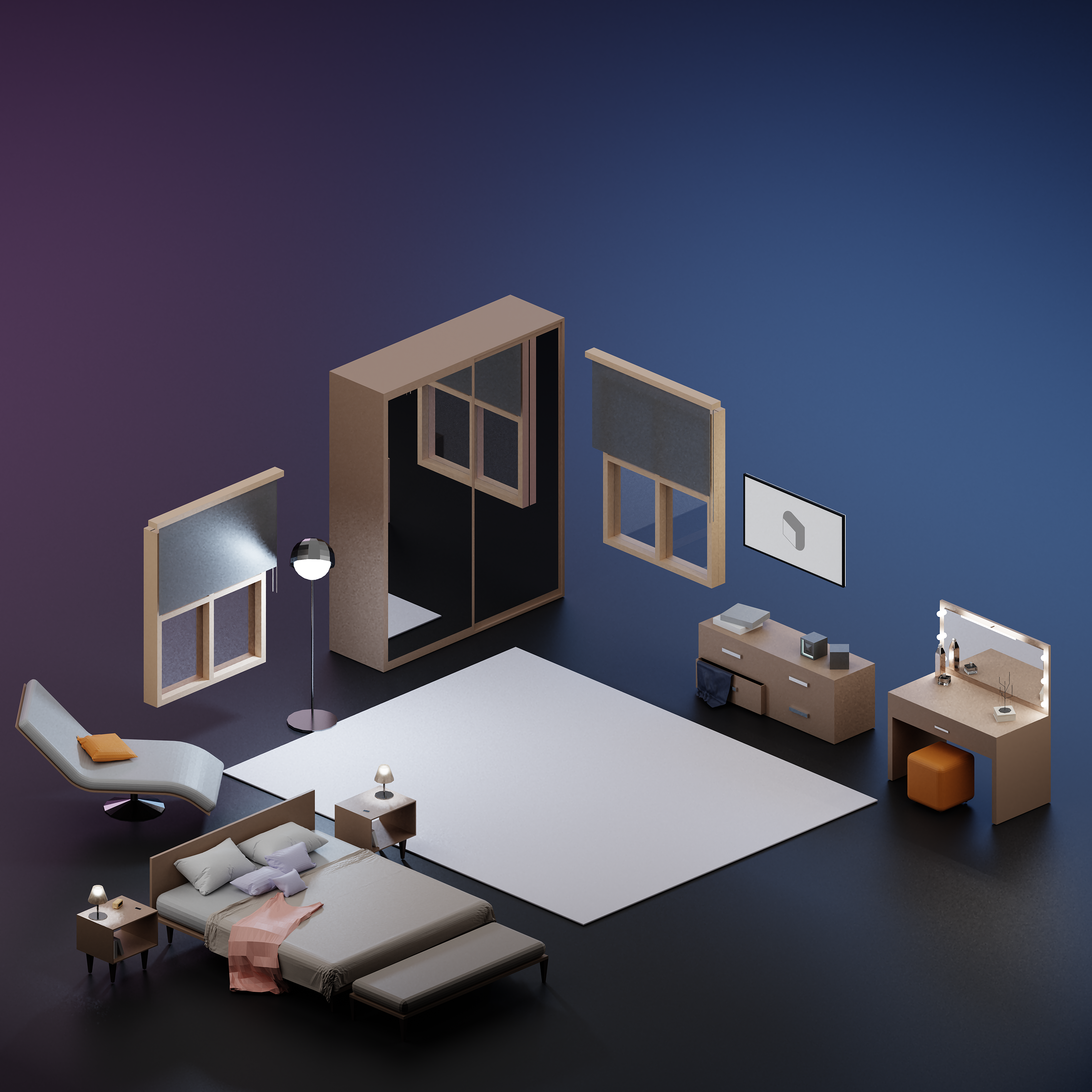 3D Model Low-Poly Bedroom 3DSMAX | Toffu Co