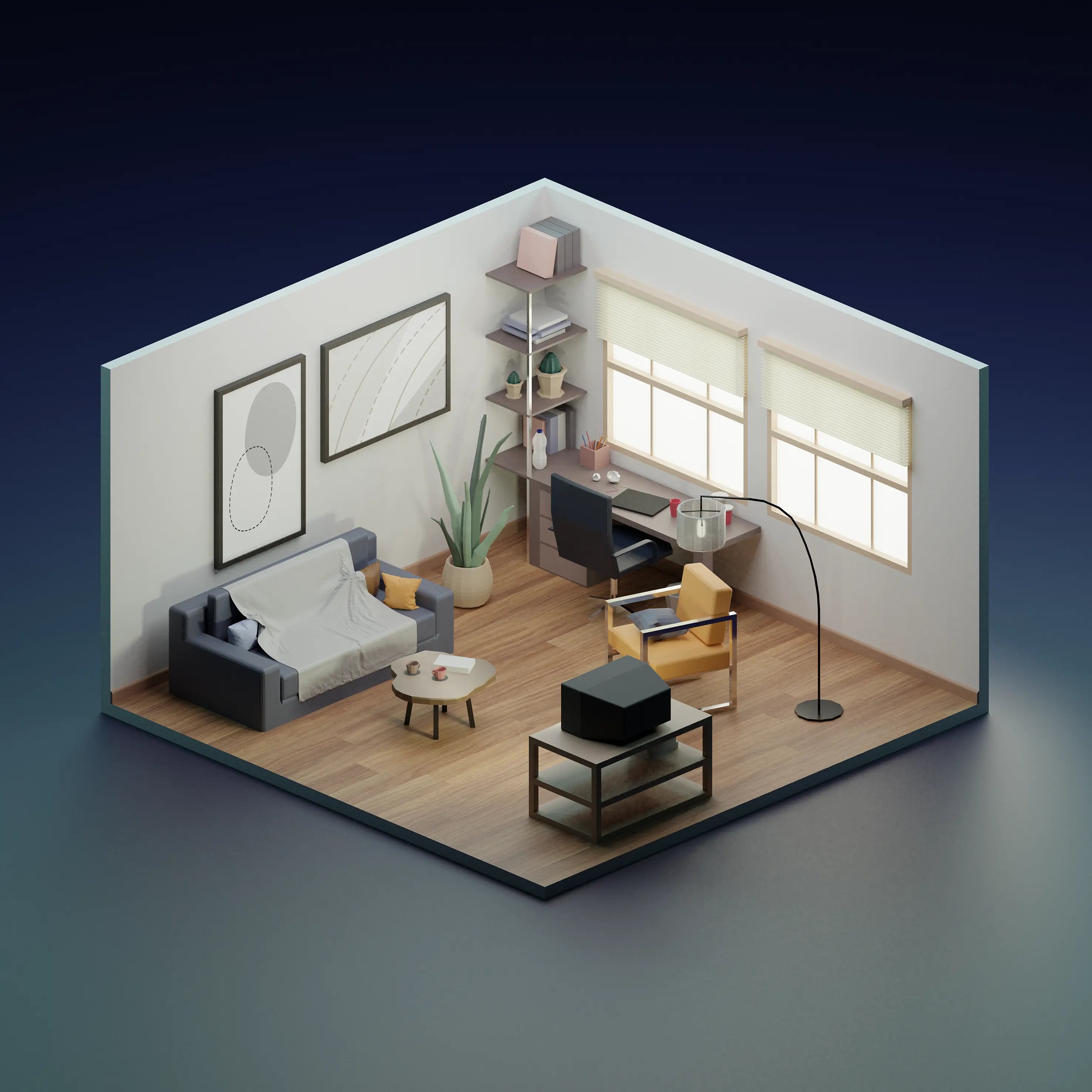 3D Model Living Room Digital Artwork drawings | Toffu Co