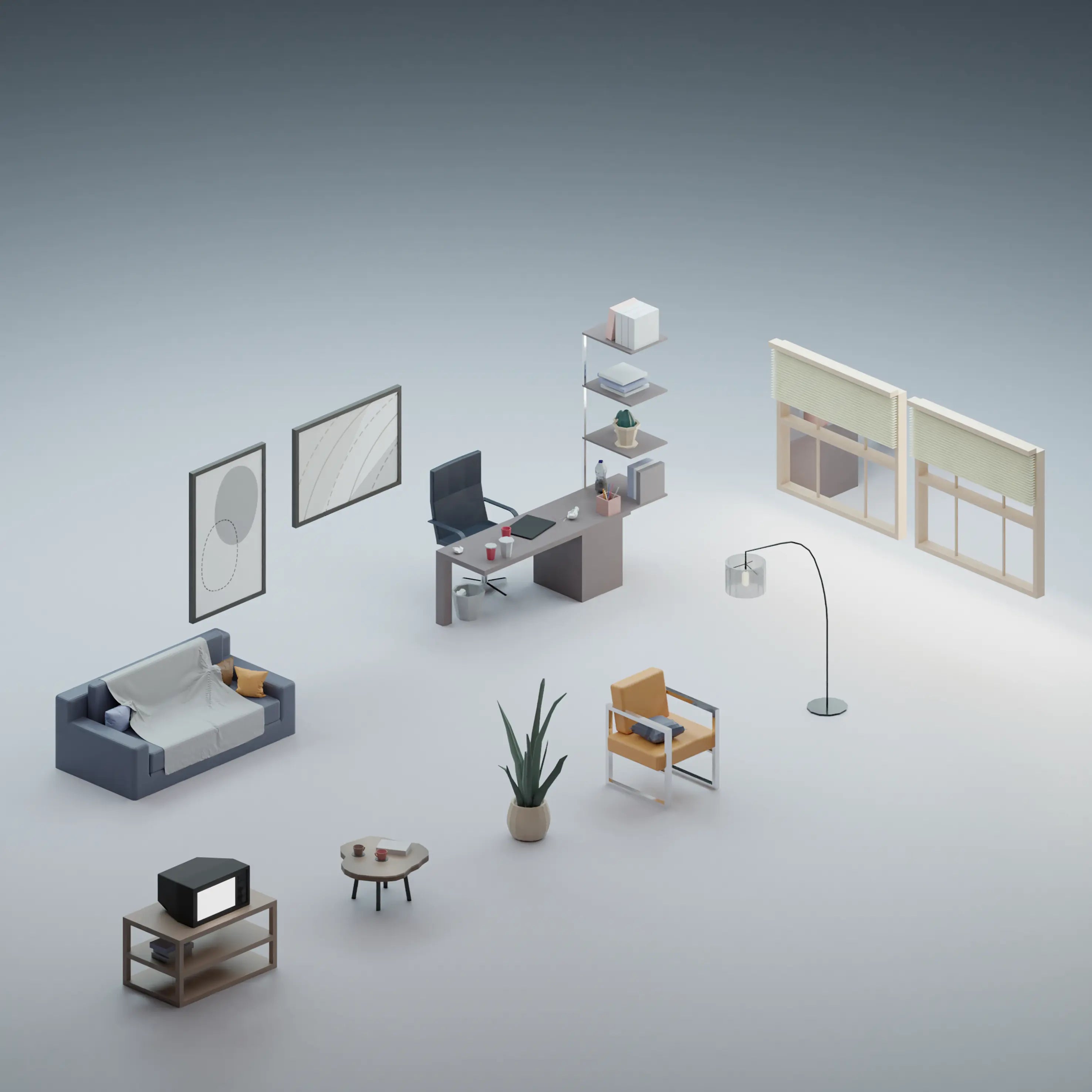 3D Model Living Room Digital Artwork drawings | Toffu Co