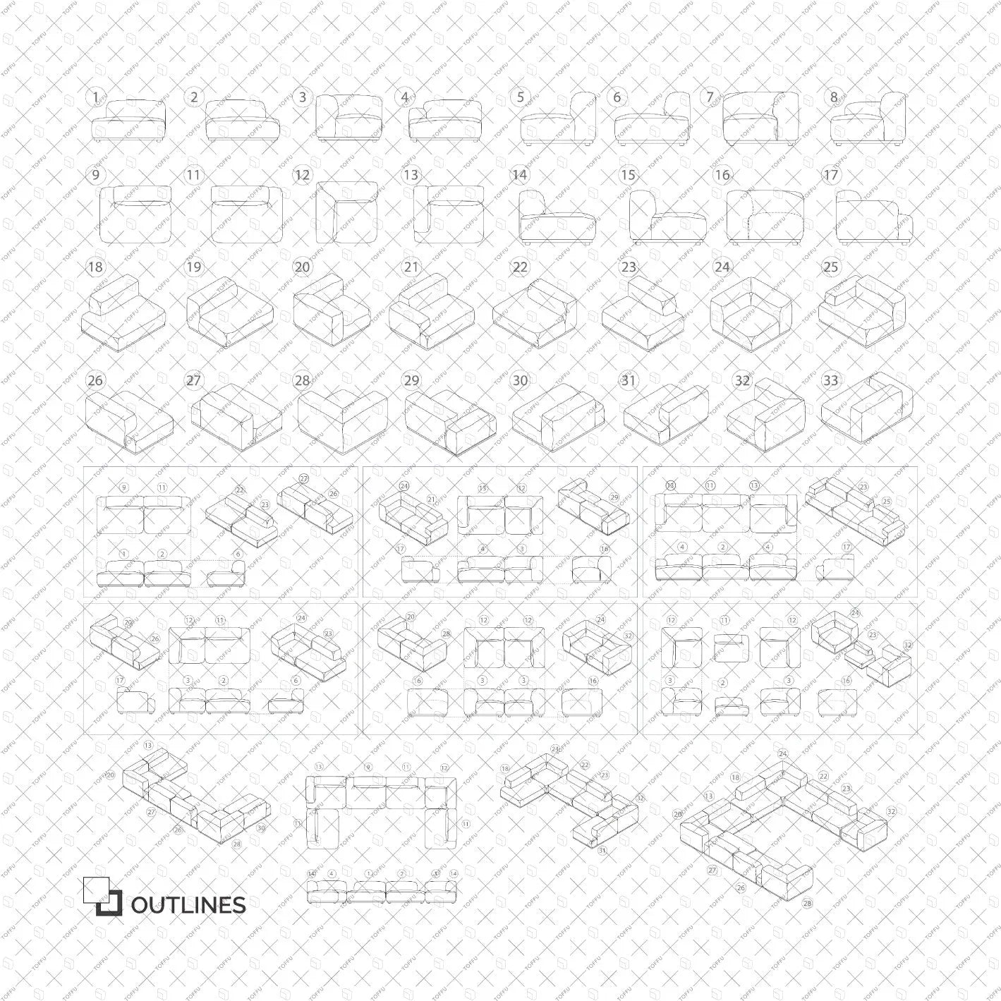 Cad Modular Sofa Digital Artwork drawings | Toffu Co