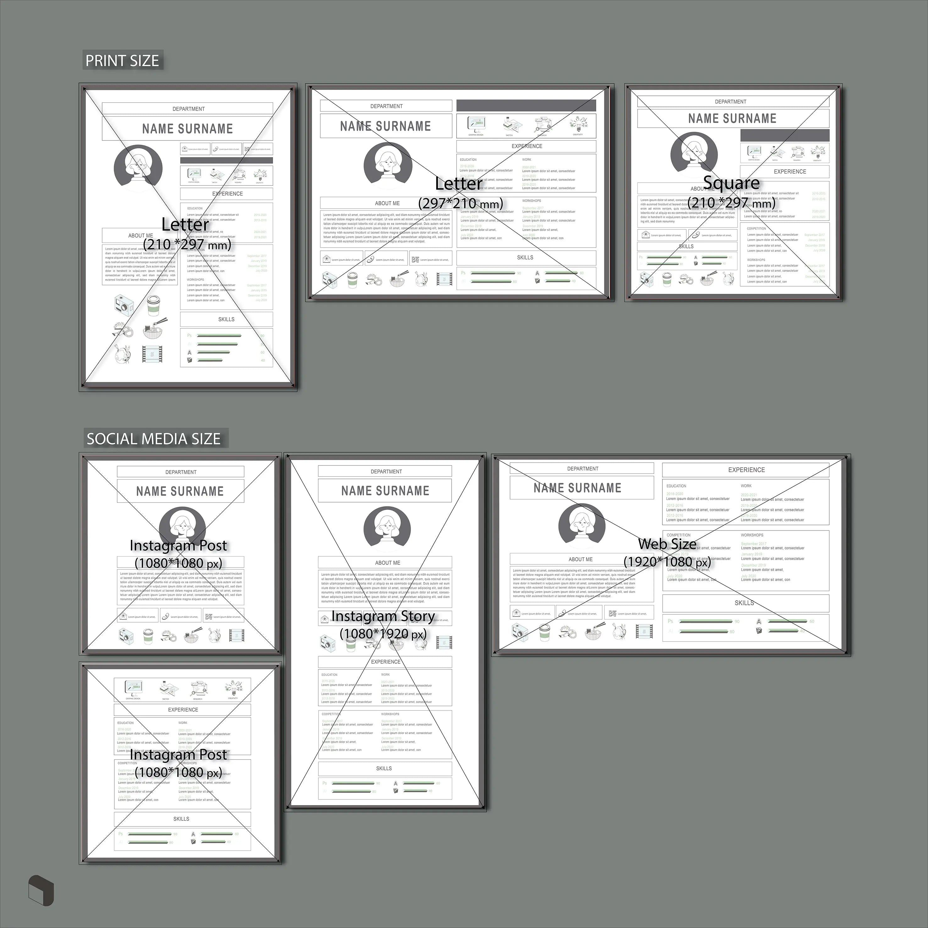 Resume Template Set 7 Digital Artwork drawings | Toffu Co