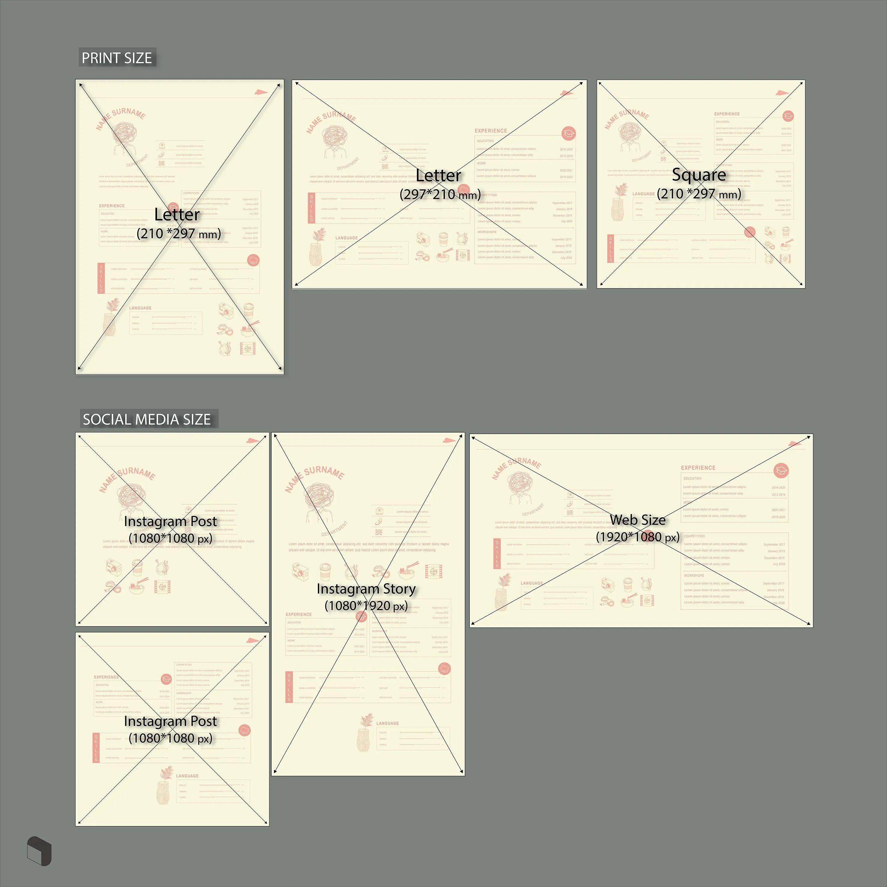 Resume Template Set 8 Digital Artwork drawings | Toffu Co