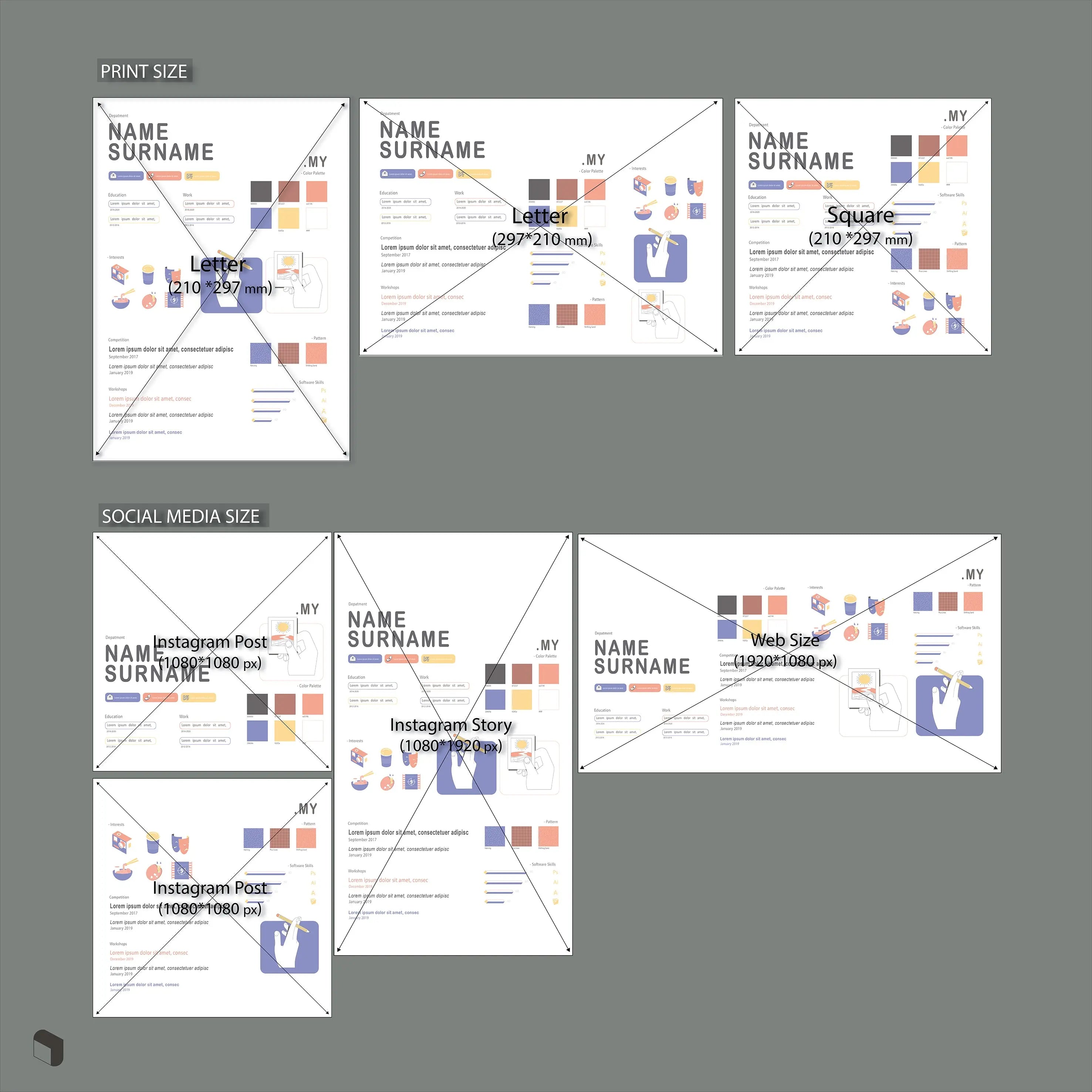 Resume Template Set 9 Digital Artwork drawings | Toffu Co
