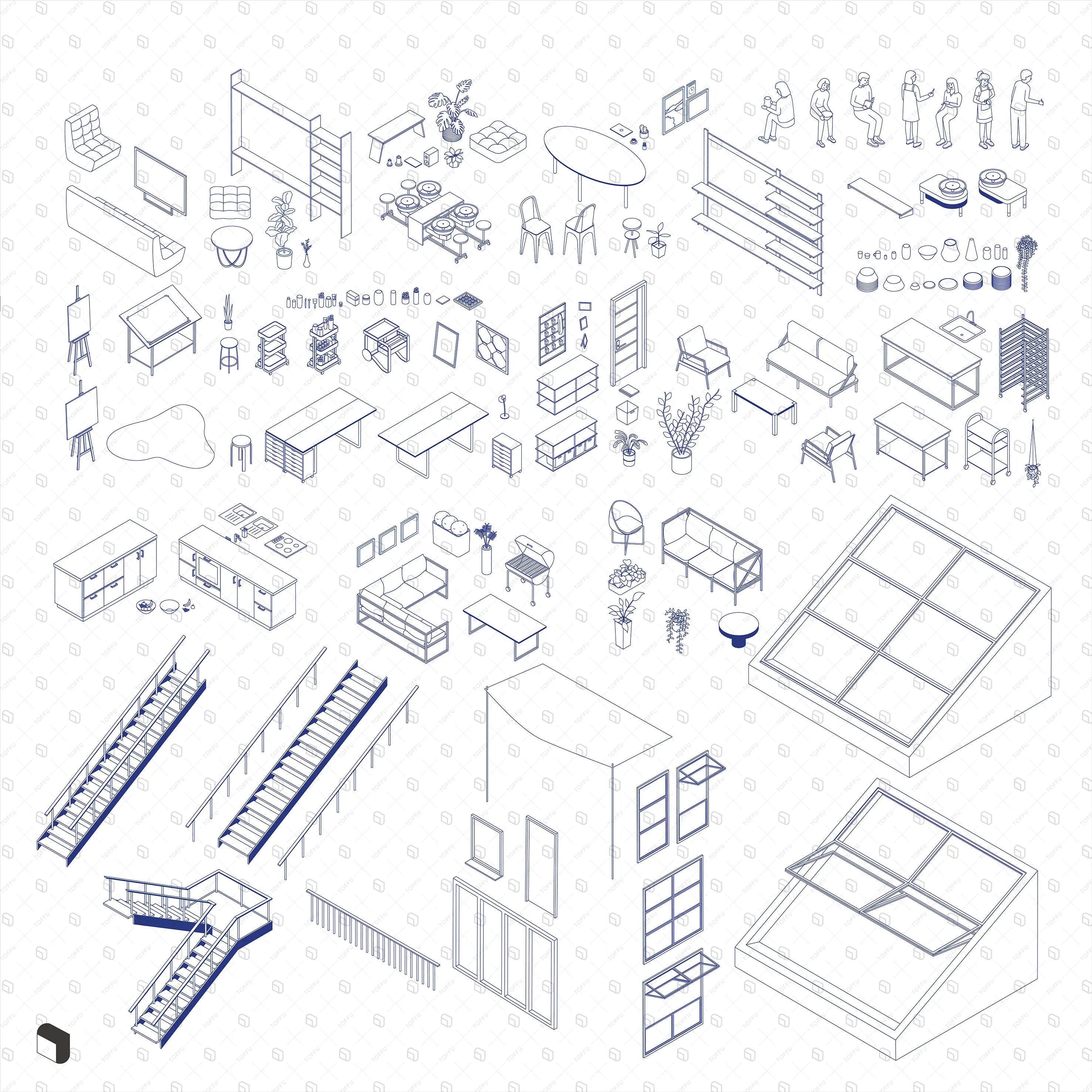 Axonometric Cad Apartment Block Pent Studio & Terrace Digital Artwork drawings | Toffu Co