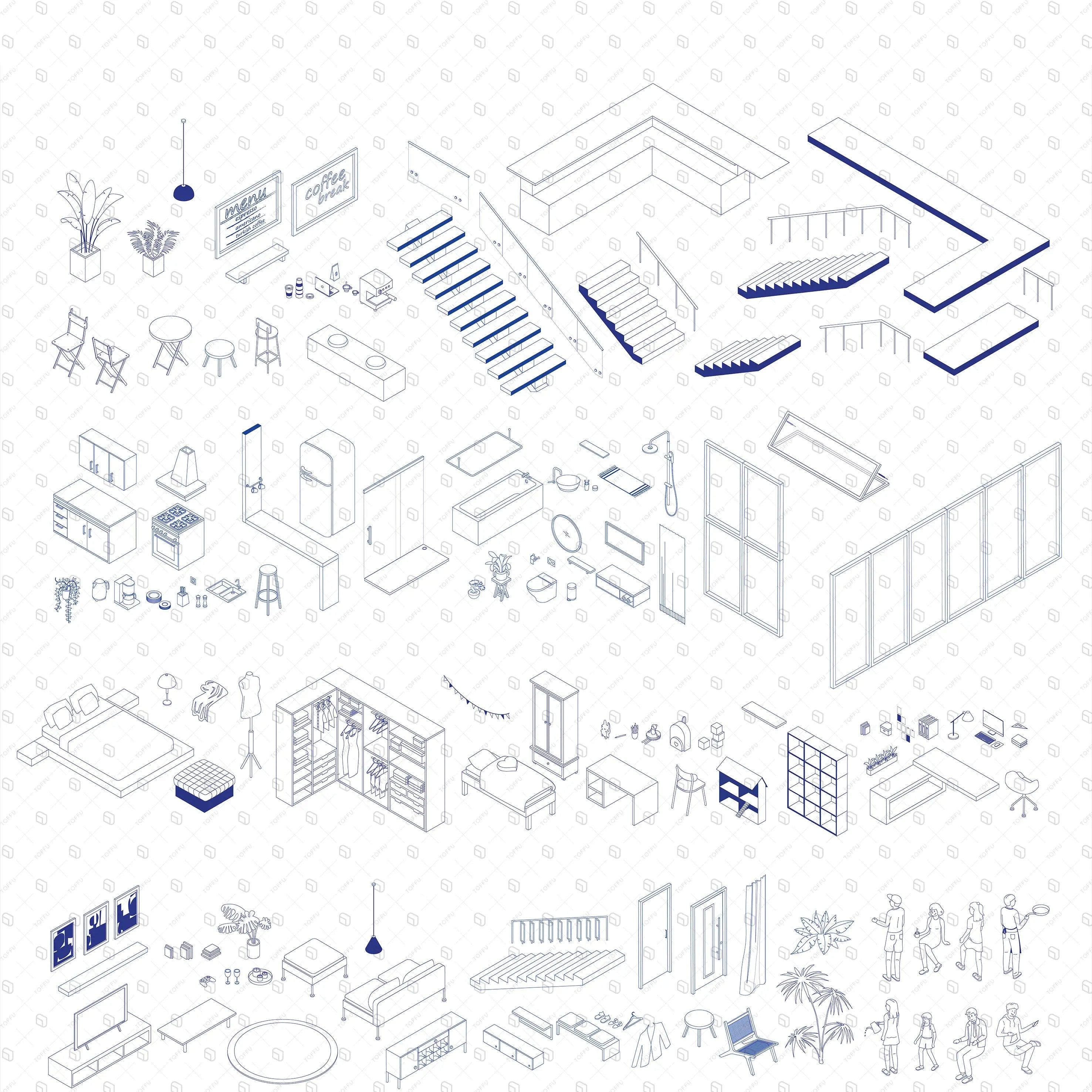 Axonometric Cad Apartment Block Ground Floor Digital Artwork drawings | Toffu Co