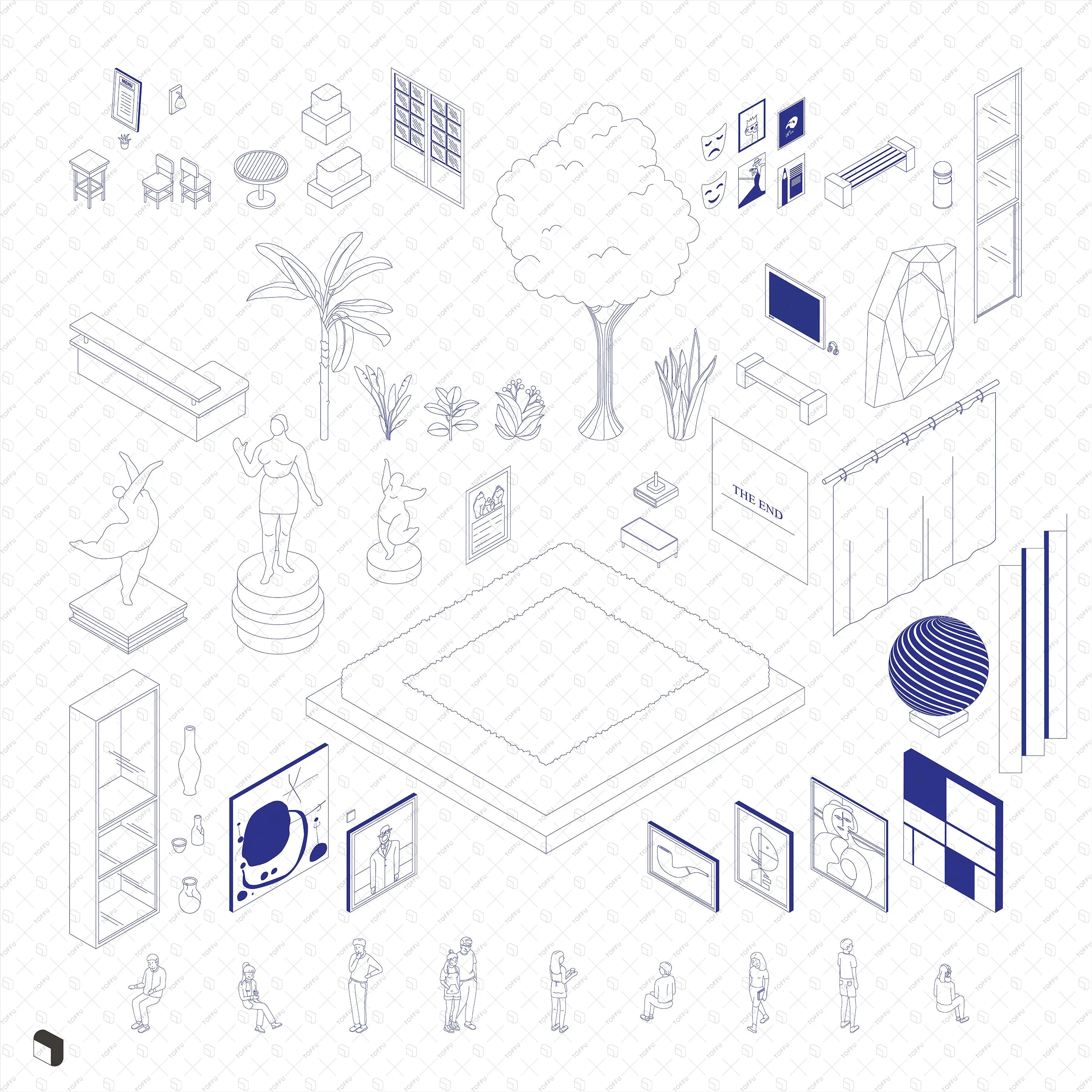 Axonometric Cad Exhibition Furniture Digital Artwork drawings | Toffu Co