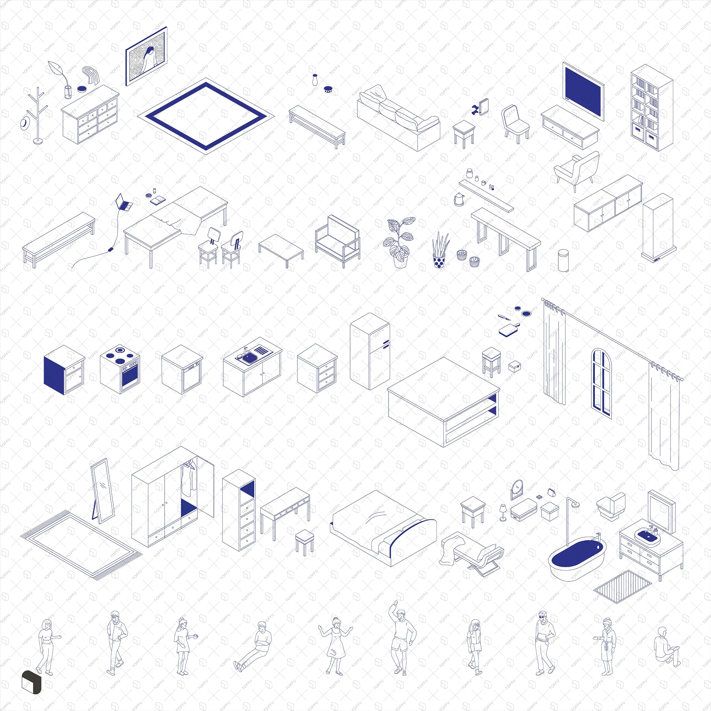 Axonometric Cad Home Furniture Digital Artwork drawings | Toffu Co