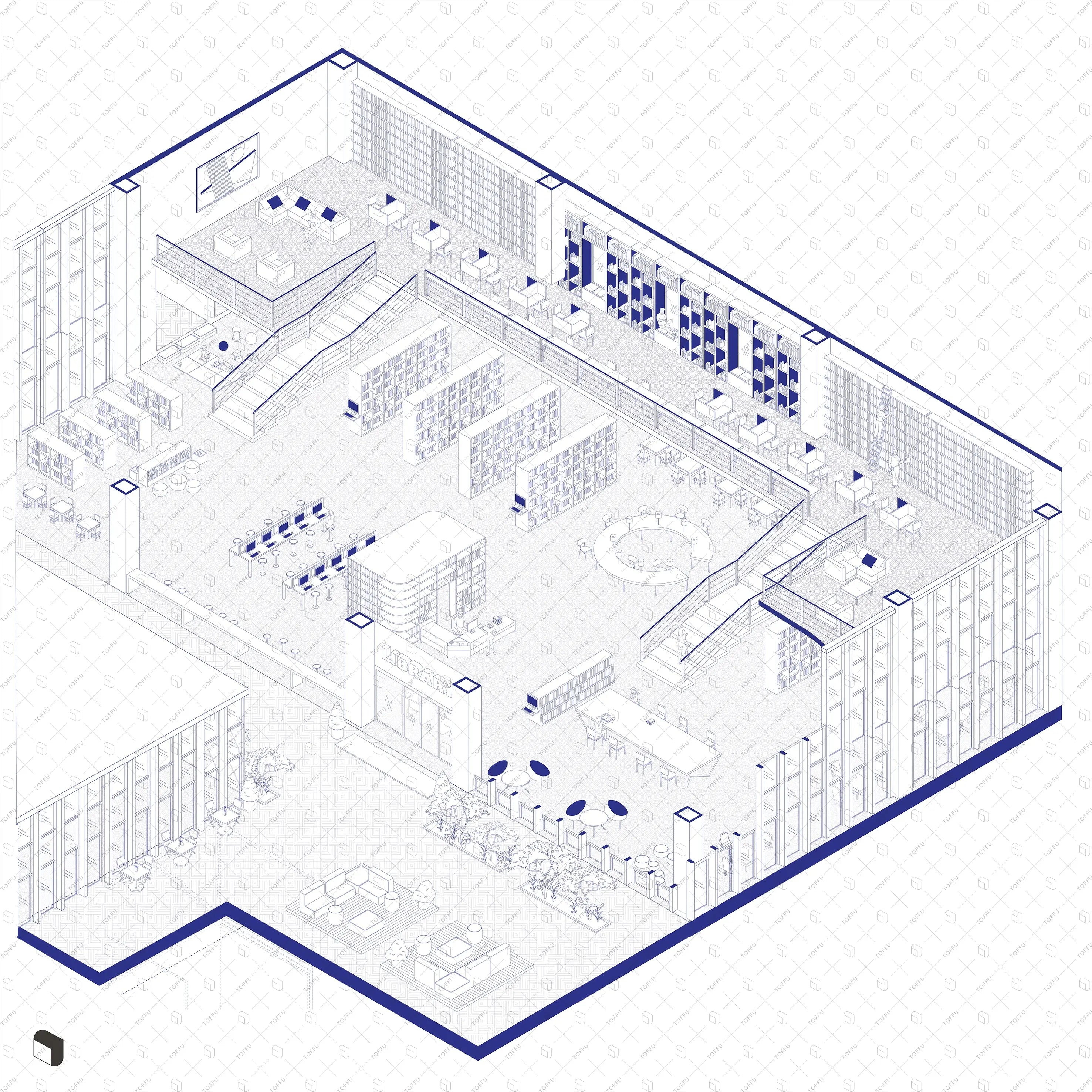 Axonometric Cad Library Furniture Digital Artwork drawings | Toffu Co