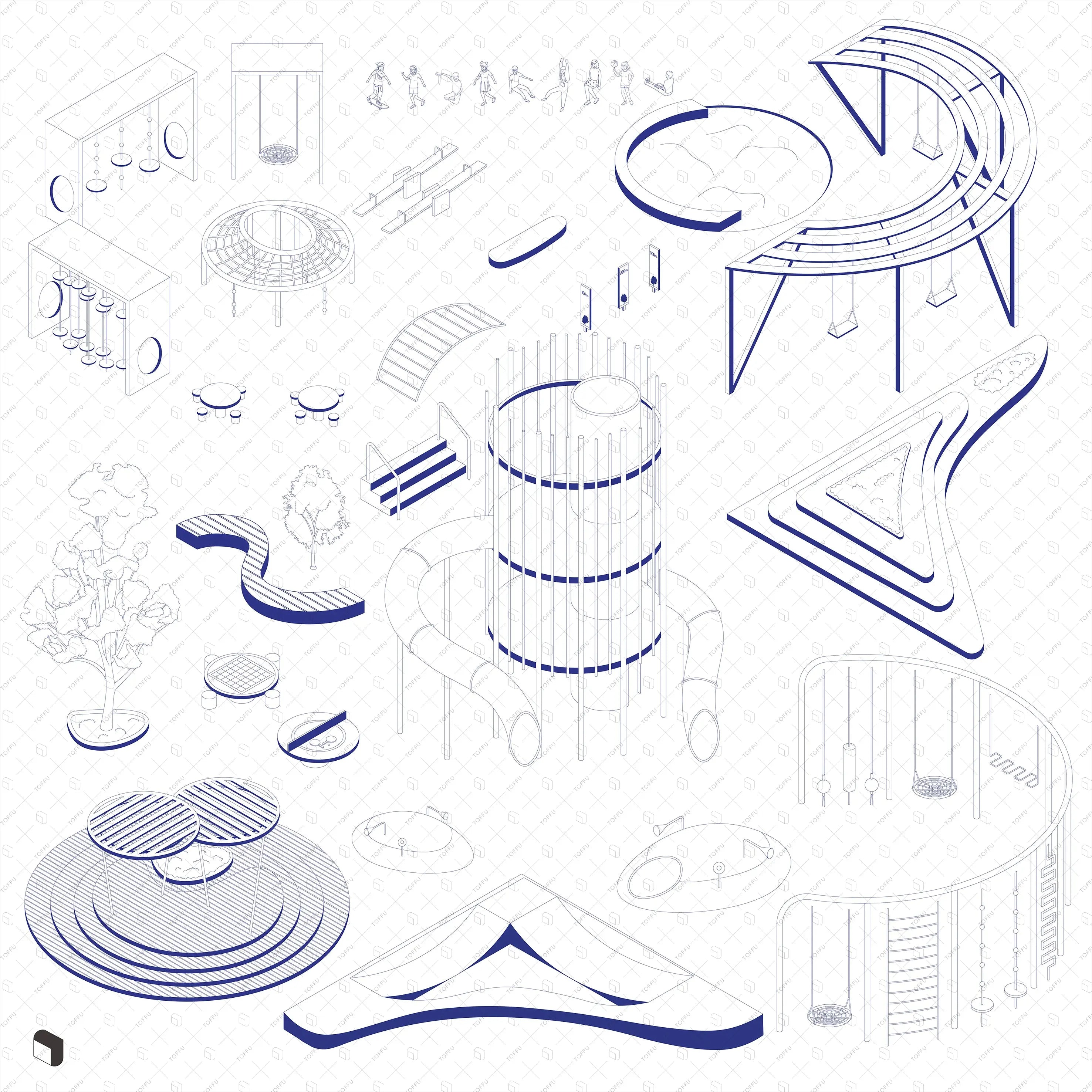 Axonometric Cad Playground Digital Artwork drawings | Toffu Co