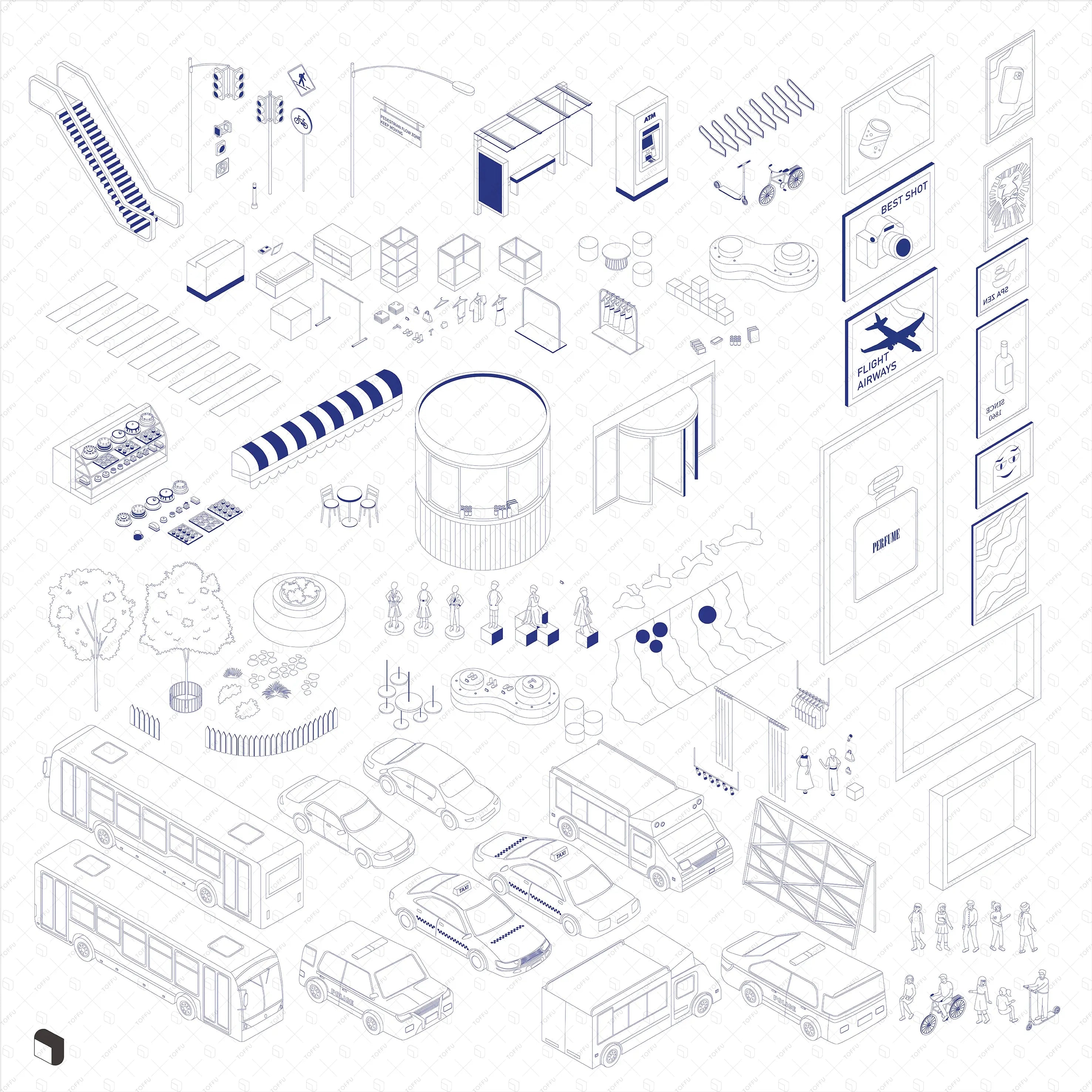 Axonometric Cad Street Digital Artwork drawings | Toffu Co