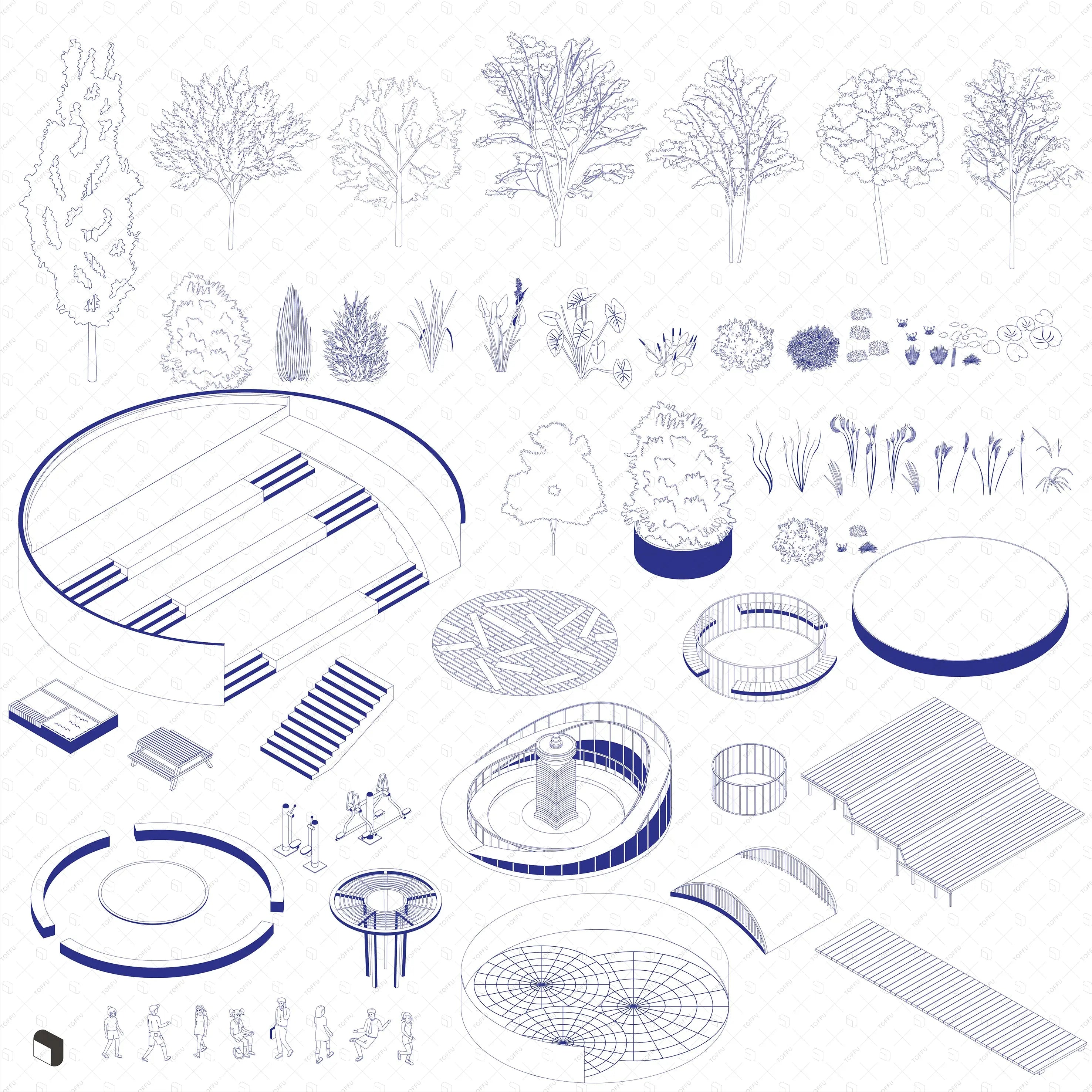 Axonometric Cad National Park Digital Artwork drawings | Toffu Co