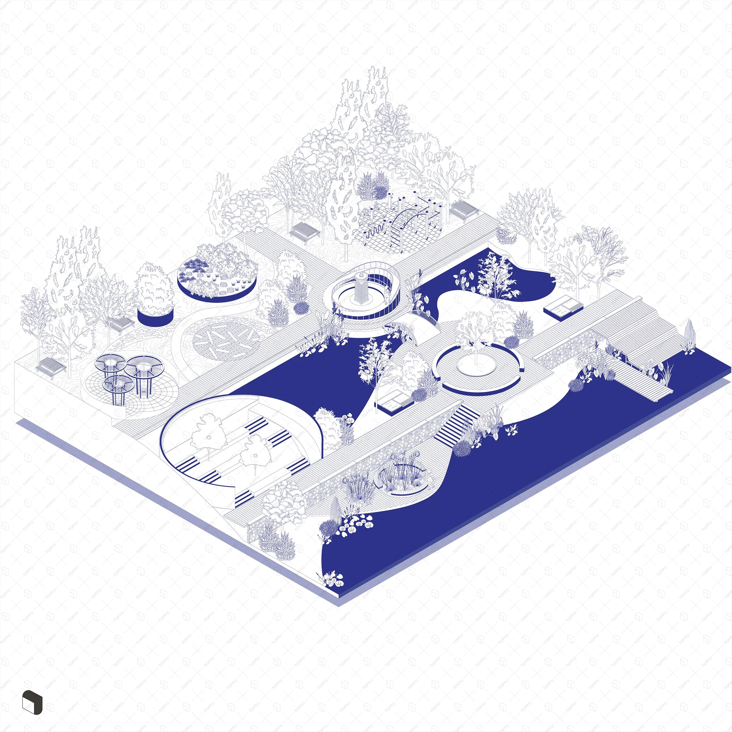 Axonometric Cad Public Park Bundle PNG - Toffu Co