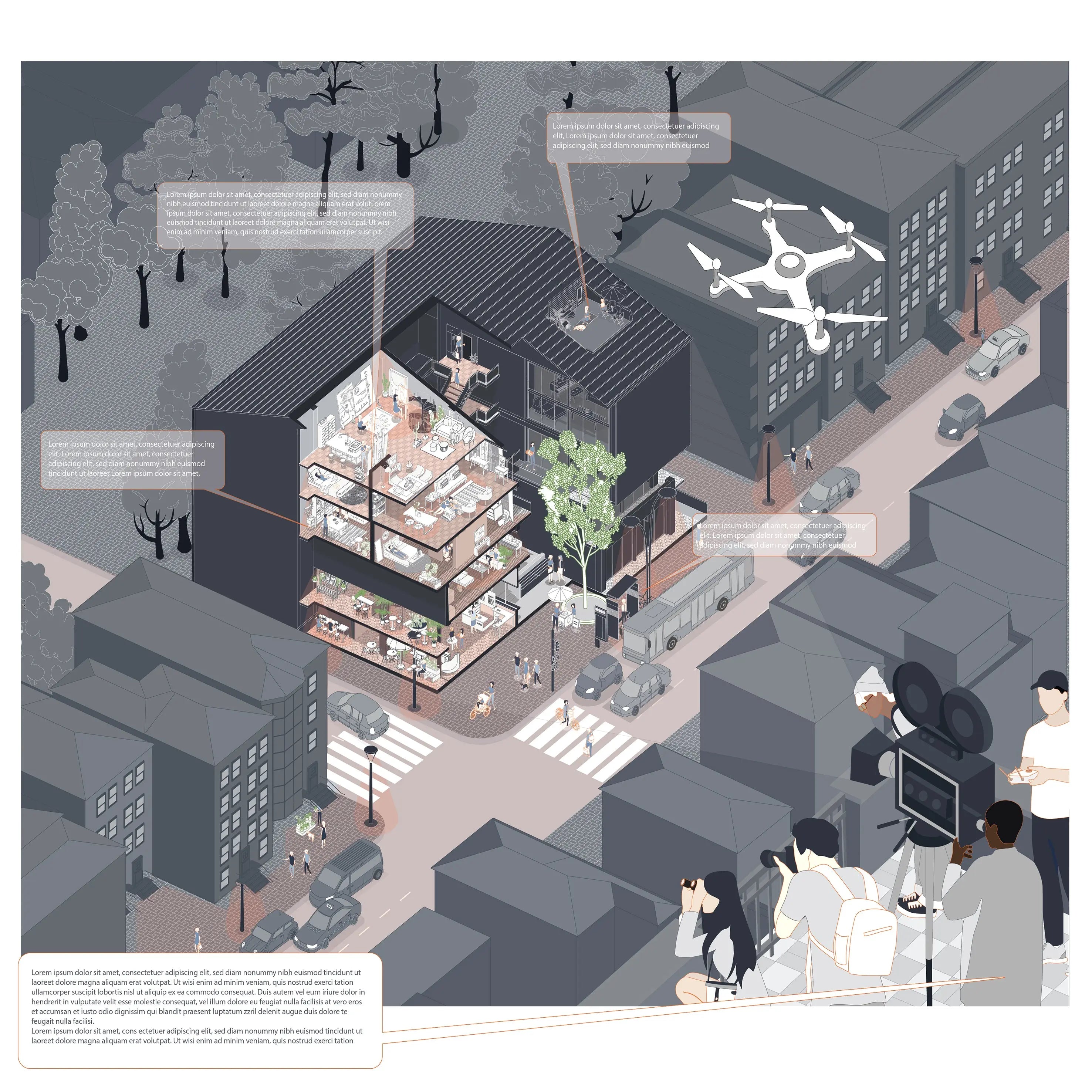 Axonometric Section Drawing Creative Content Bundle Digital Artwork drawings | Toffu Co