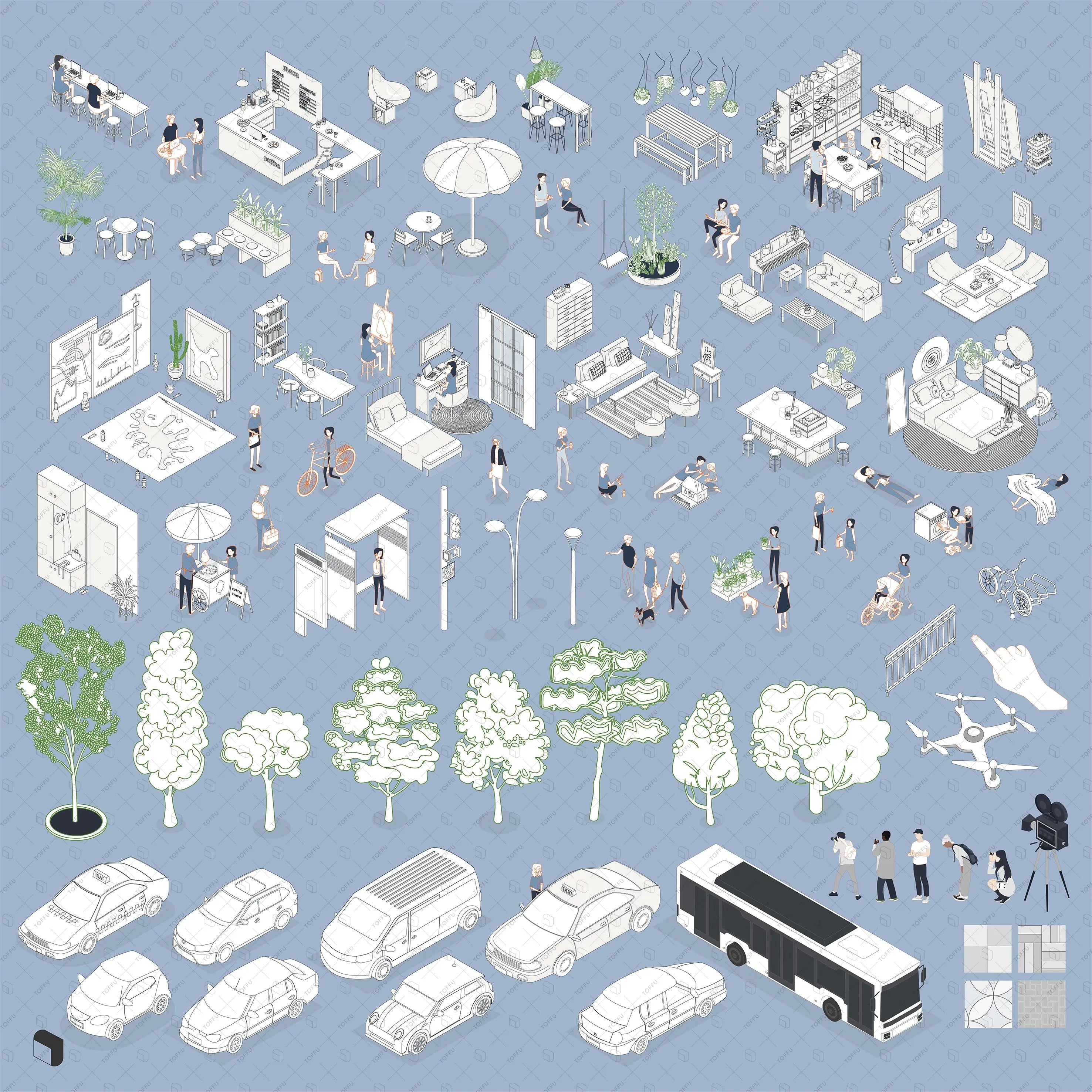 Axonometric Section Drawing Creative Content Bundle Digital Artwork drawings | Toffu Co