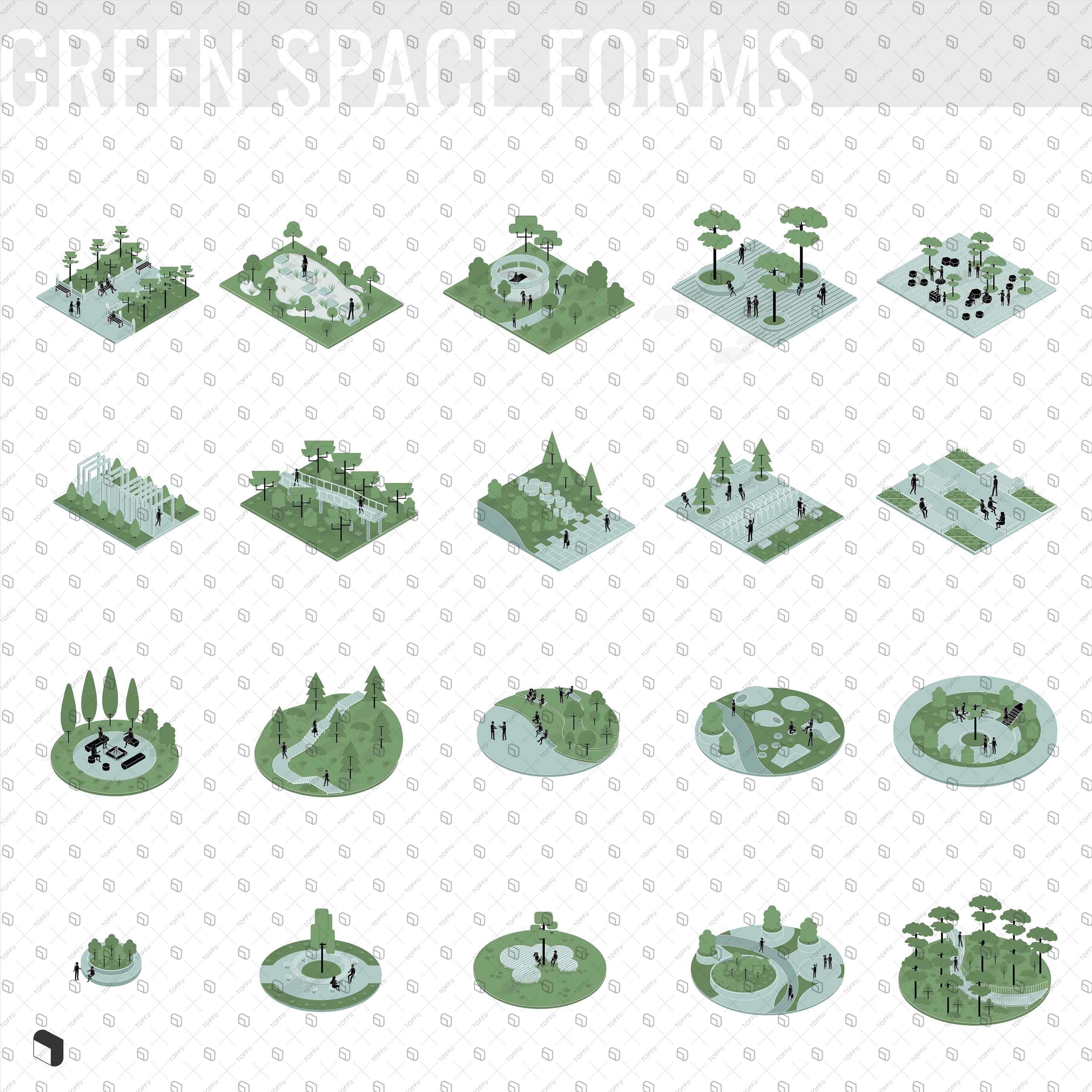 Axonometric Diagram Green Space Forms PNG - Toffu Co