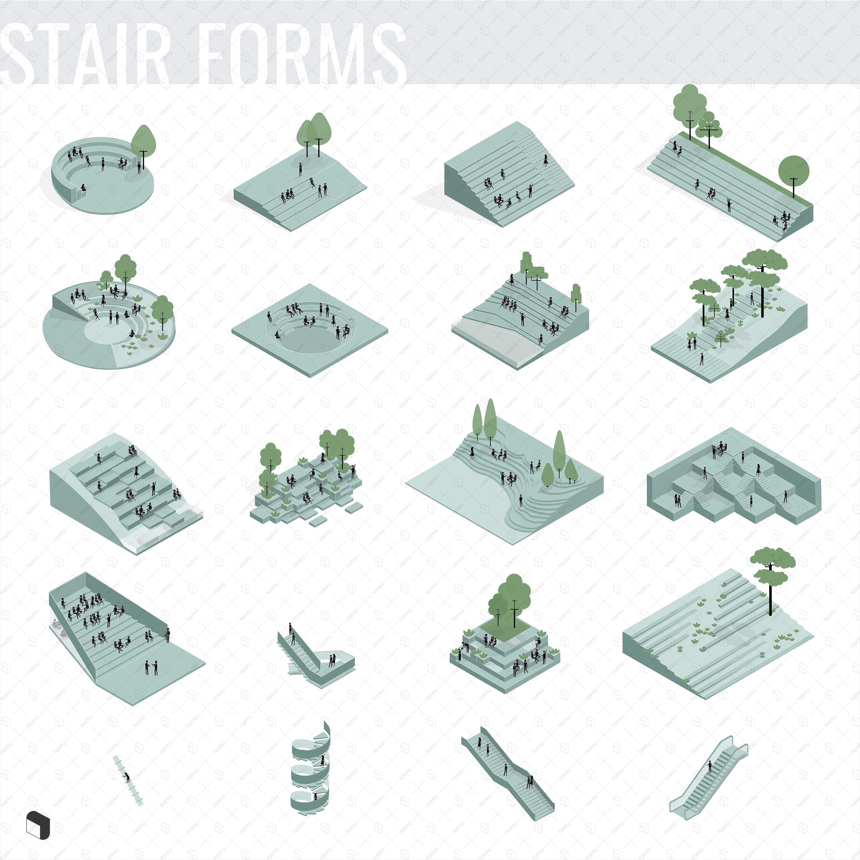 Axonometric Diagram Stair Forms PNG - Toffu Co
