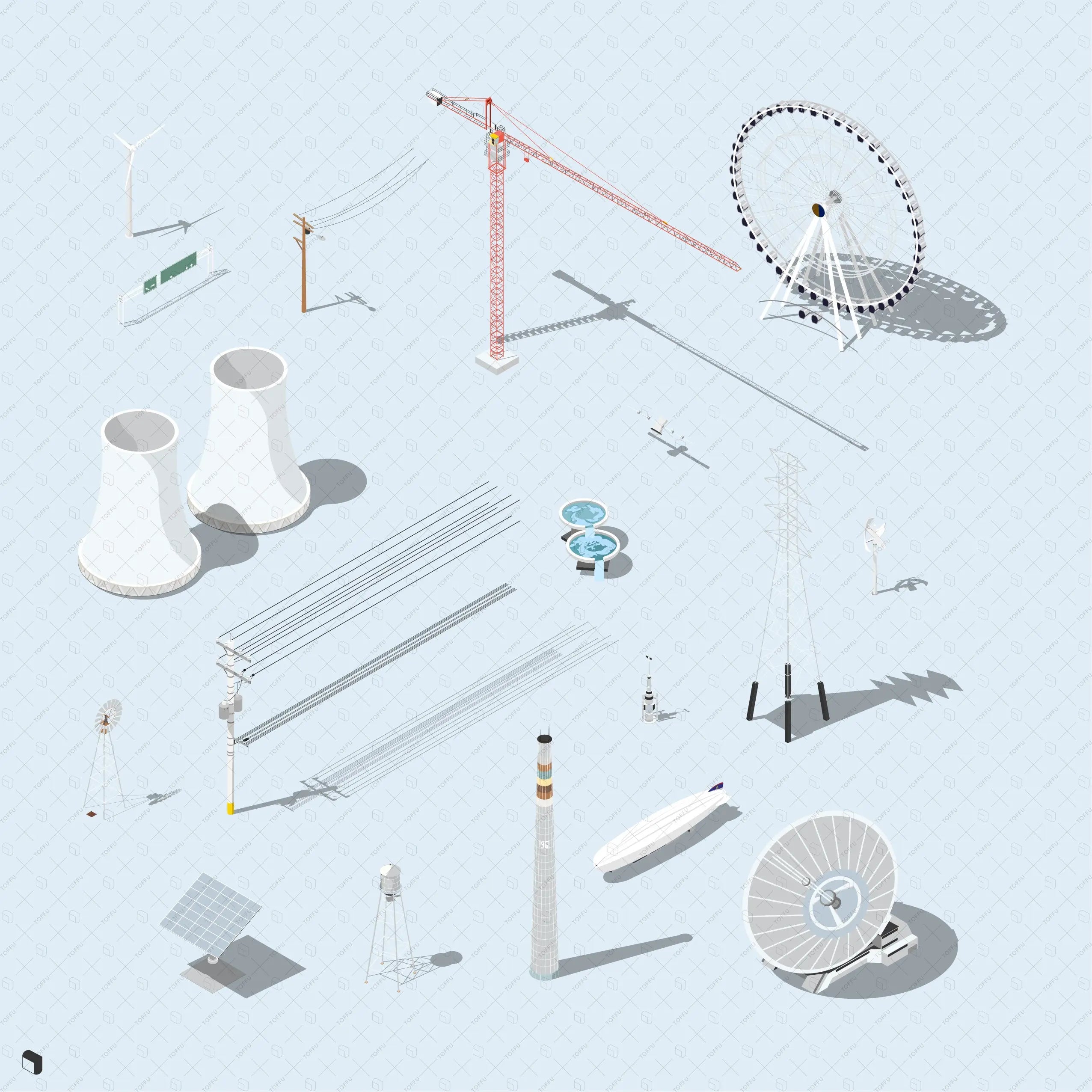 Axonometric City Utilities Digital Artwork drawings | Toffu Co