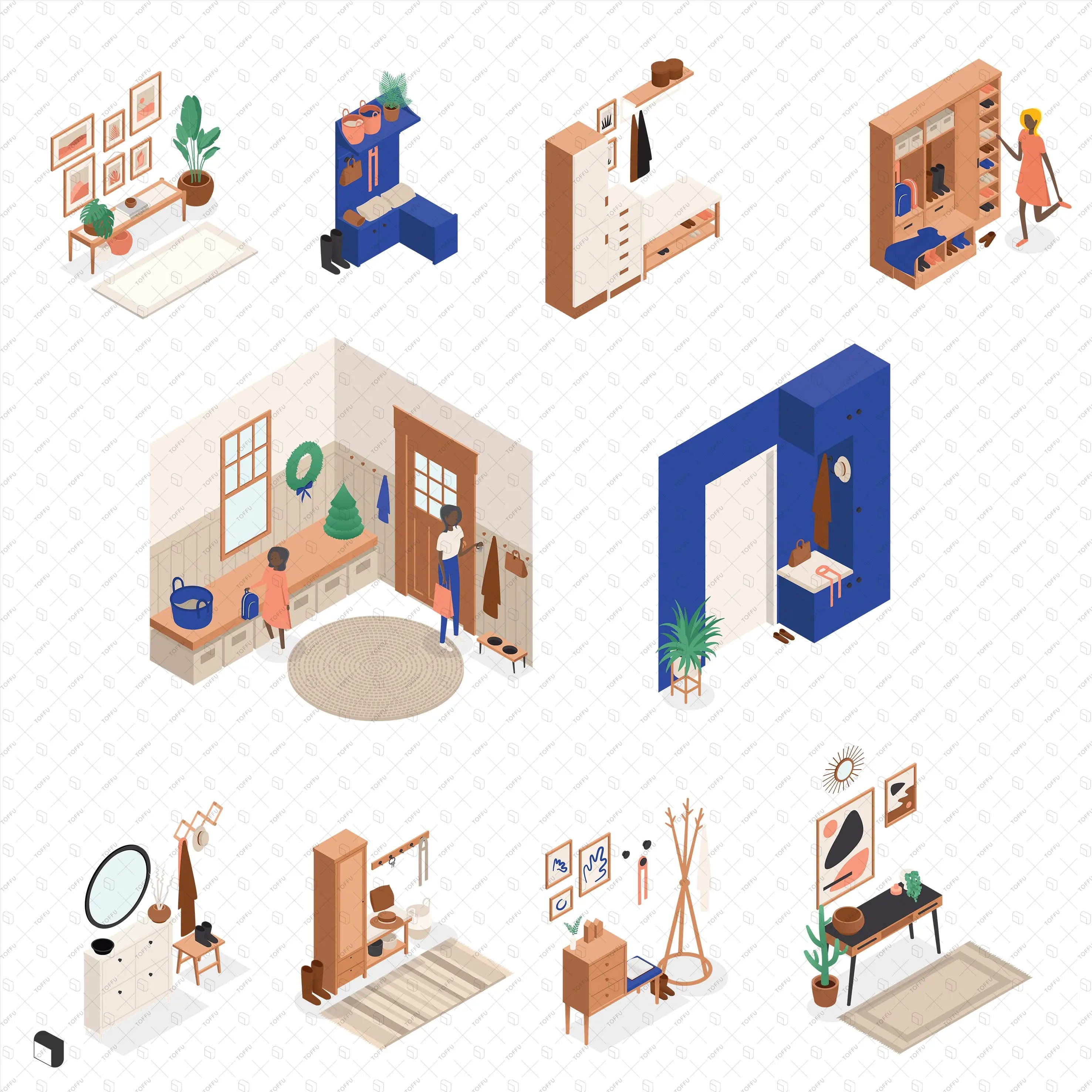 Axonometric Entry Furniture Digital Artwork drawings | Toffu Co