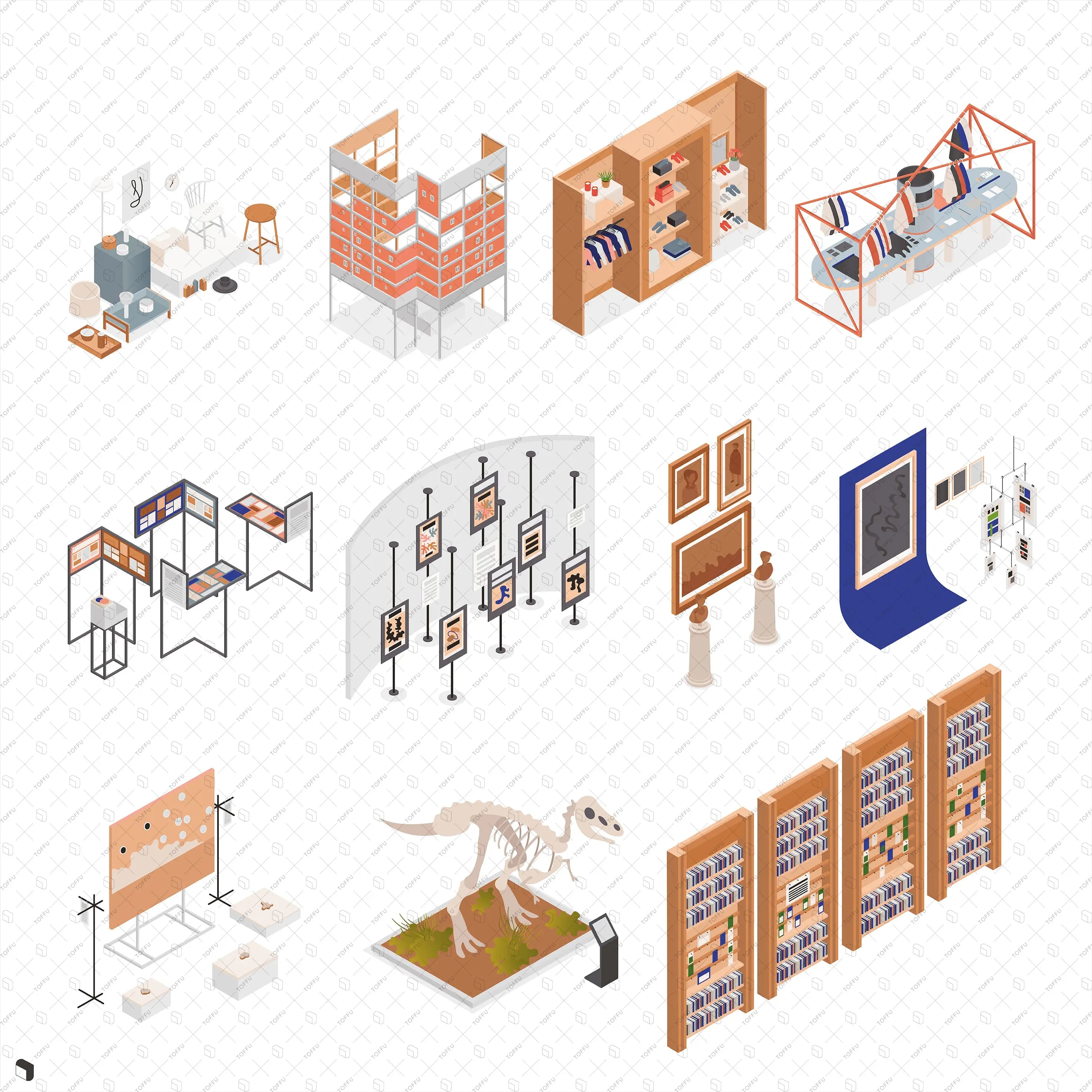 Axonometric Exhibition Furniture Digital Artwork drawings | Toffu Co