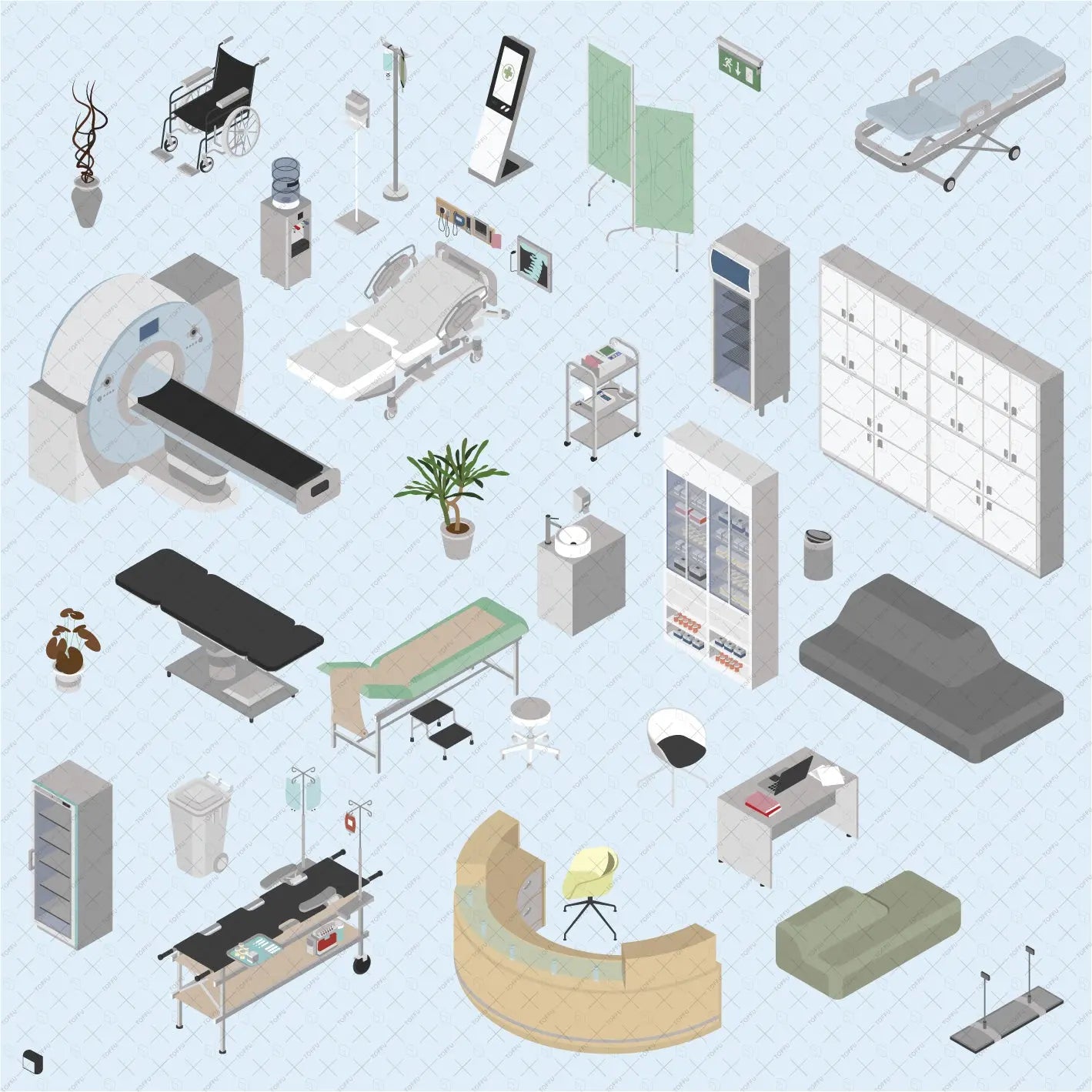 Axonometric Hospital Furniture Digital Artwork drawings | Toffu Co