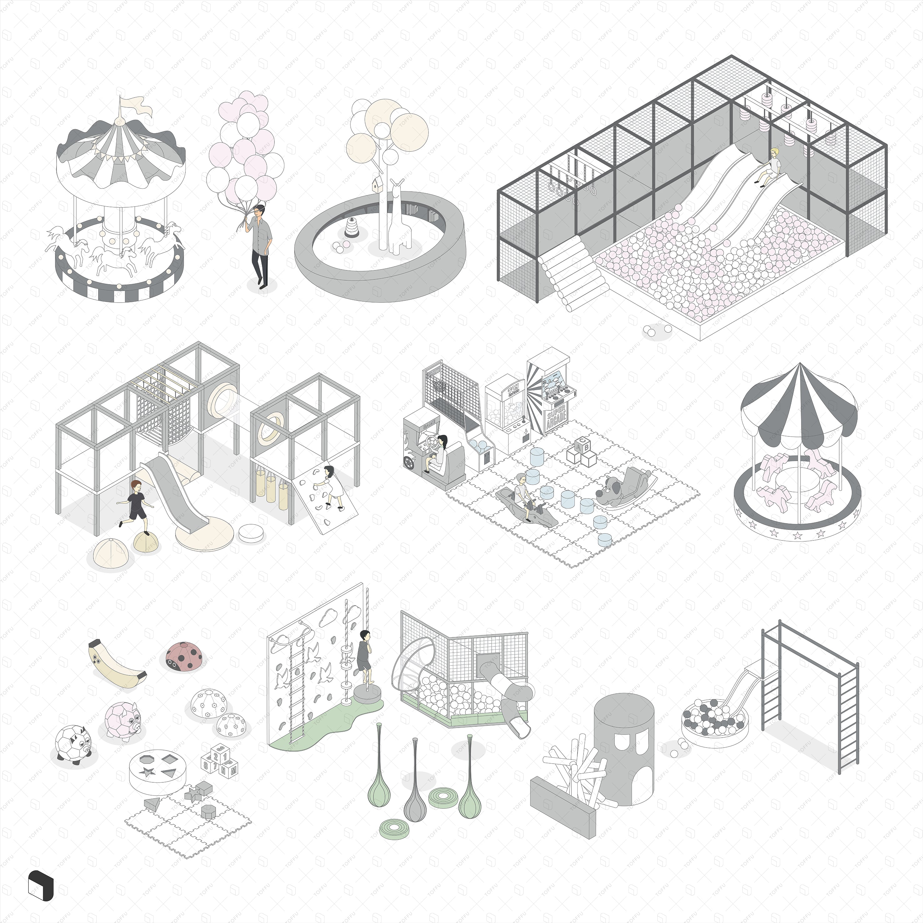 Axonometric Indoor Playground PNG - Toffu Co