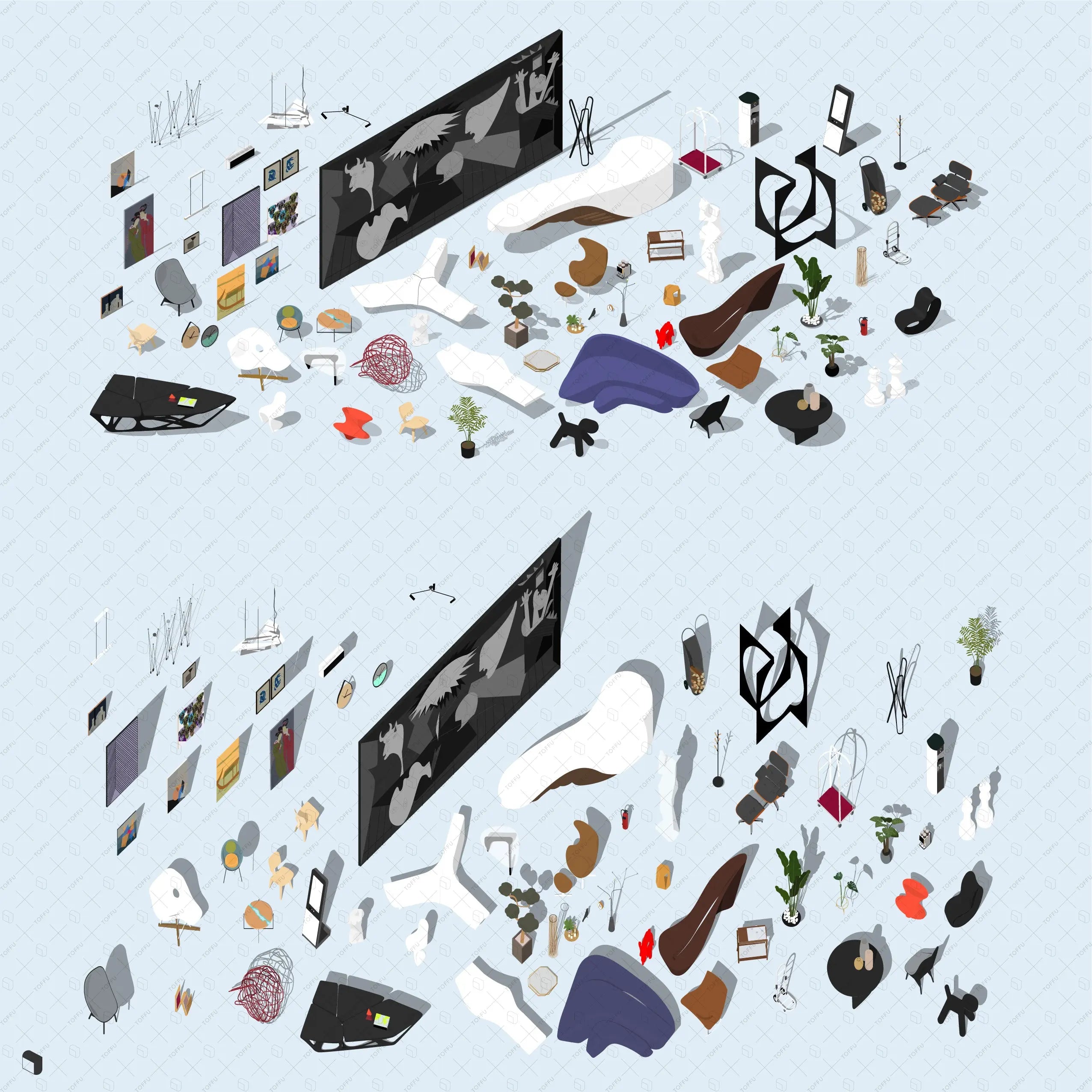 Axonometric Lobby Furniture Digital Artwork drawings | Toffu Co