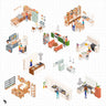 Axonometric Kitchen People & Furniture Digital Artwork drawings | Toffu Co