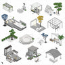 Axonometric Backyard Furniture & Vegetation Digital Artwork drawings | Toffu Co
