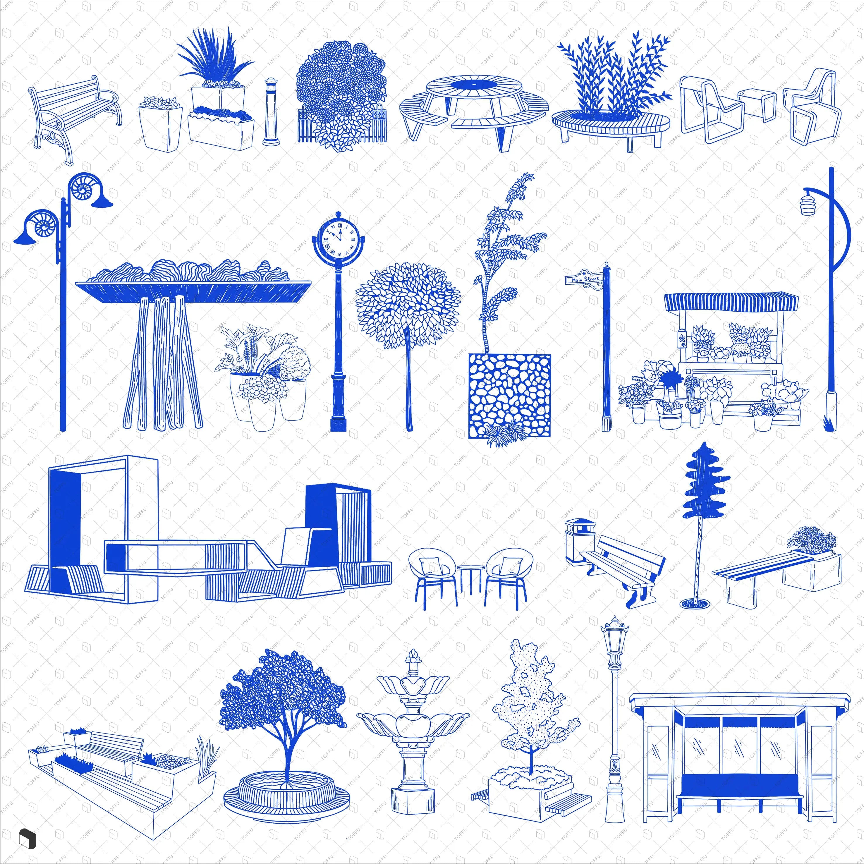 Cutout Hand-drawn Urban Furniture Digital Artwork drawings | Toffu Co