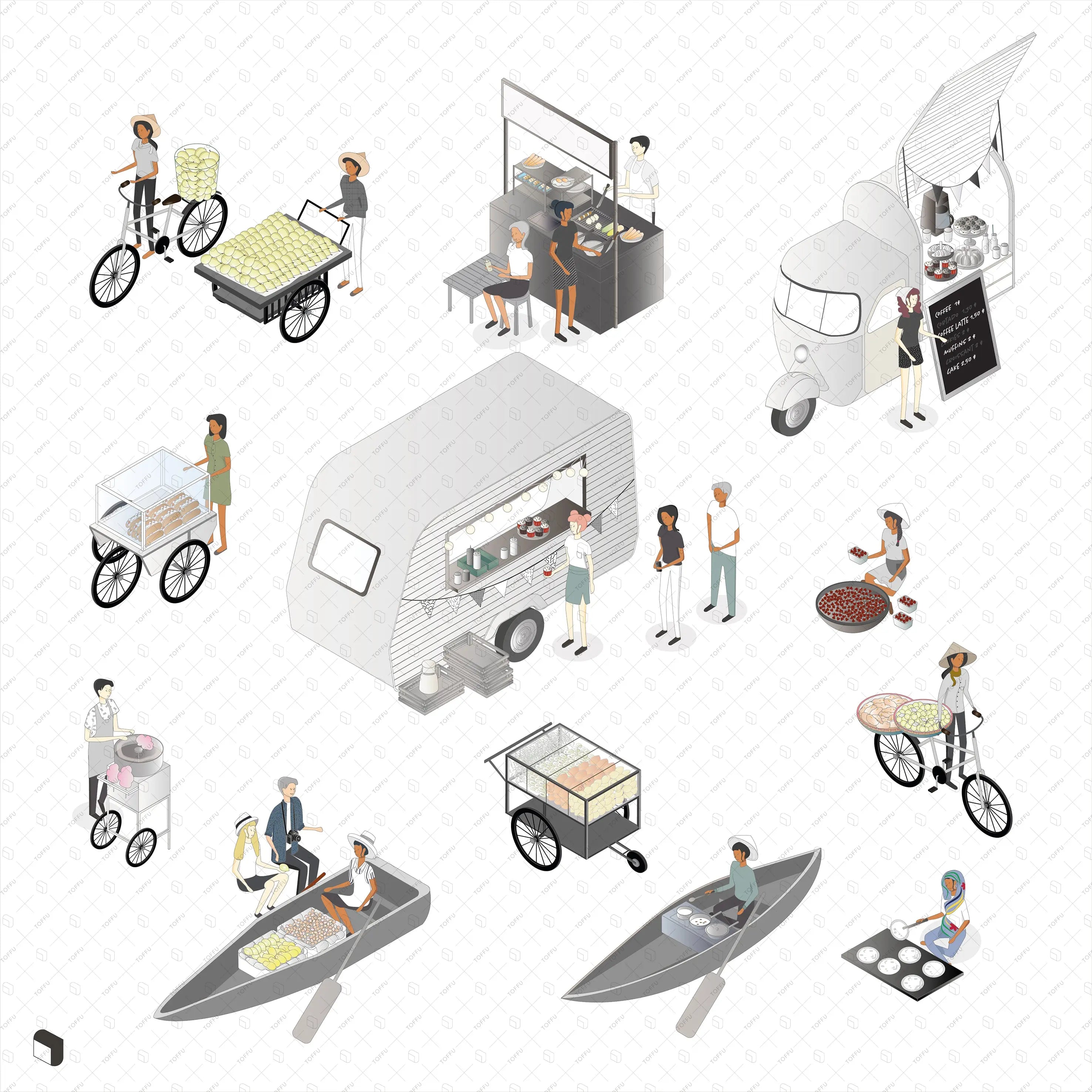 Axonometric Street Market Digital Artwork drawings | Toffu Co