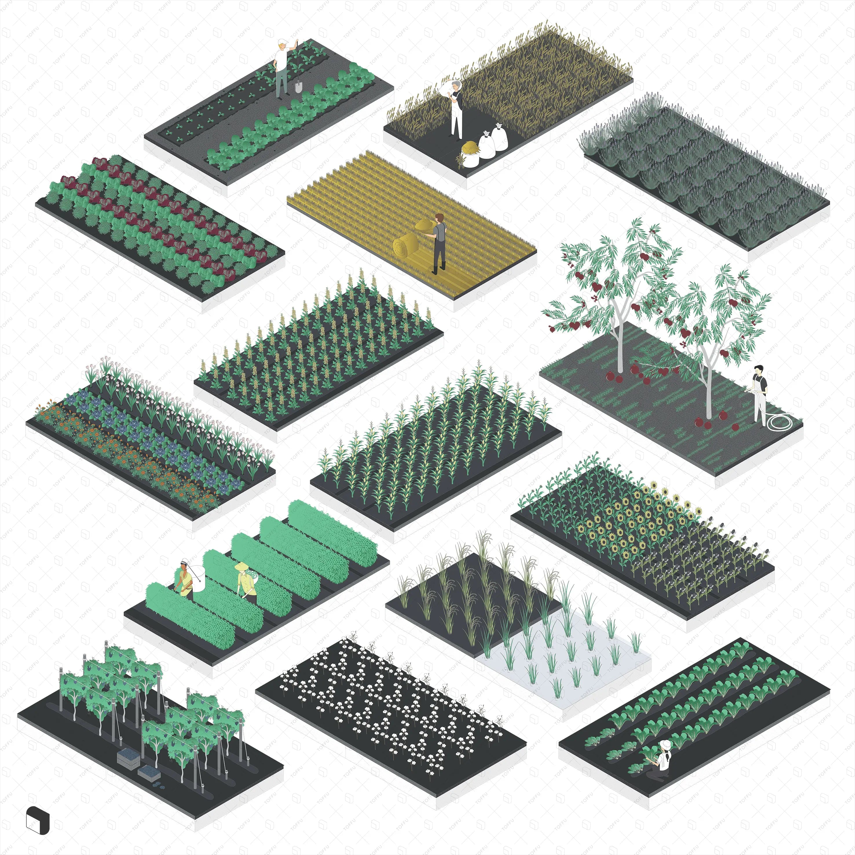 Axonometric Farm Landscape Digital Artwork drawings | Toffu Co