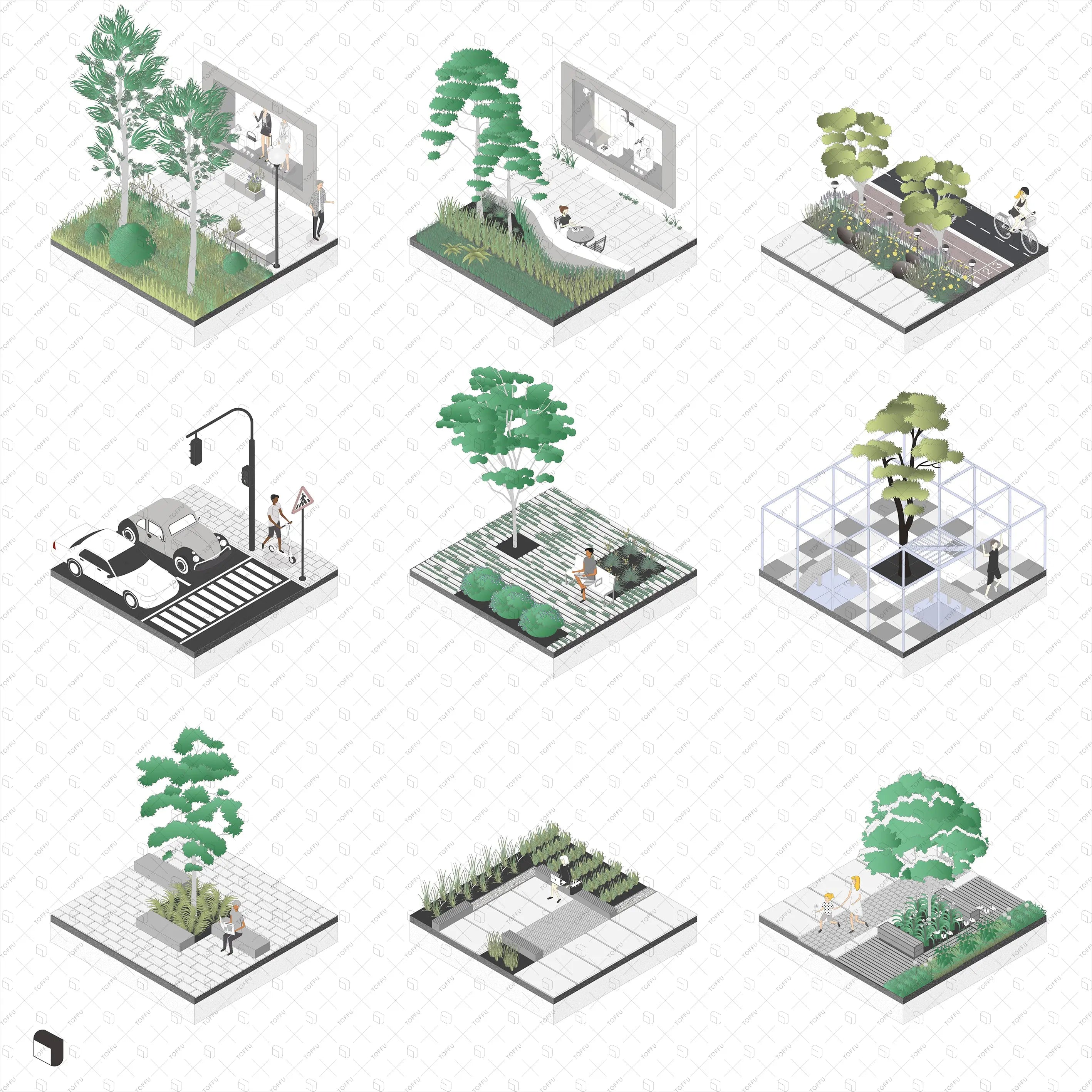 Axonometric Urban Landscape Digital Artwork drawings | Toffu Co