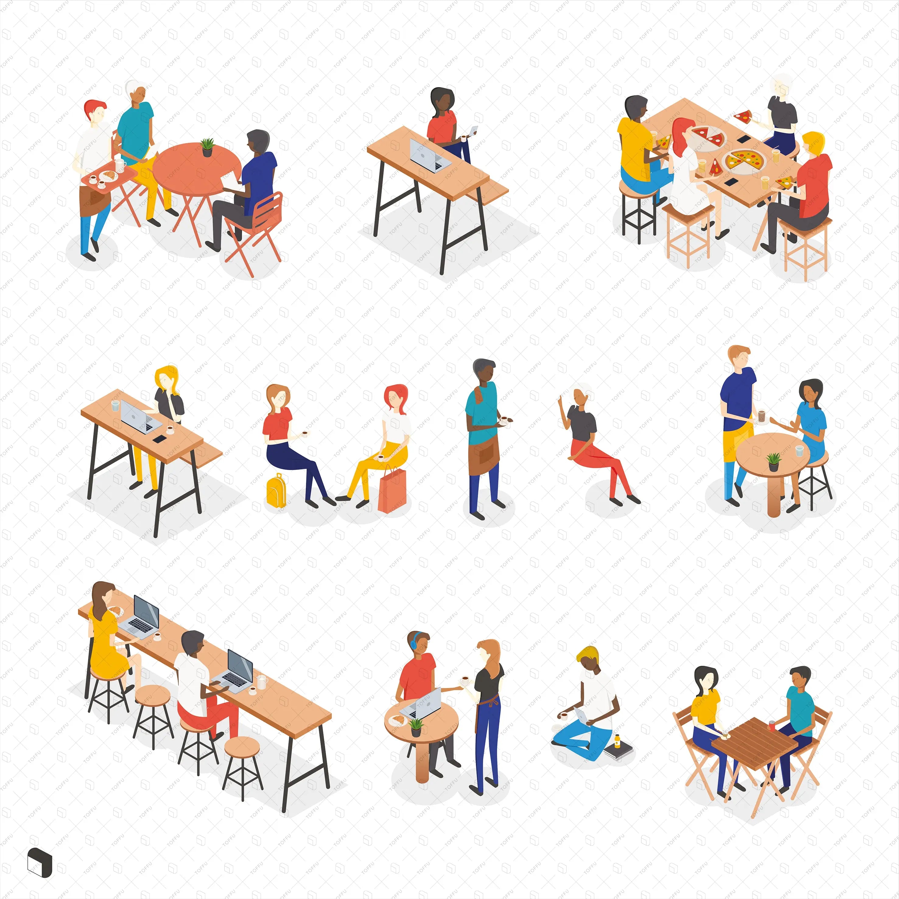Axonometric Cafe Digital Artwork drawings | Toffu Co