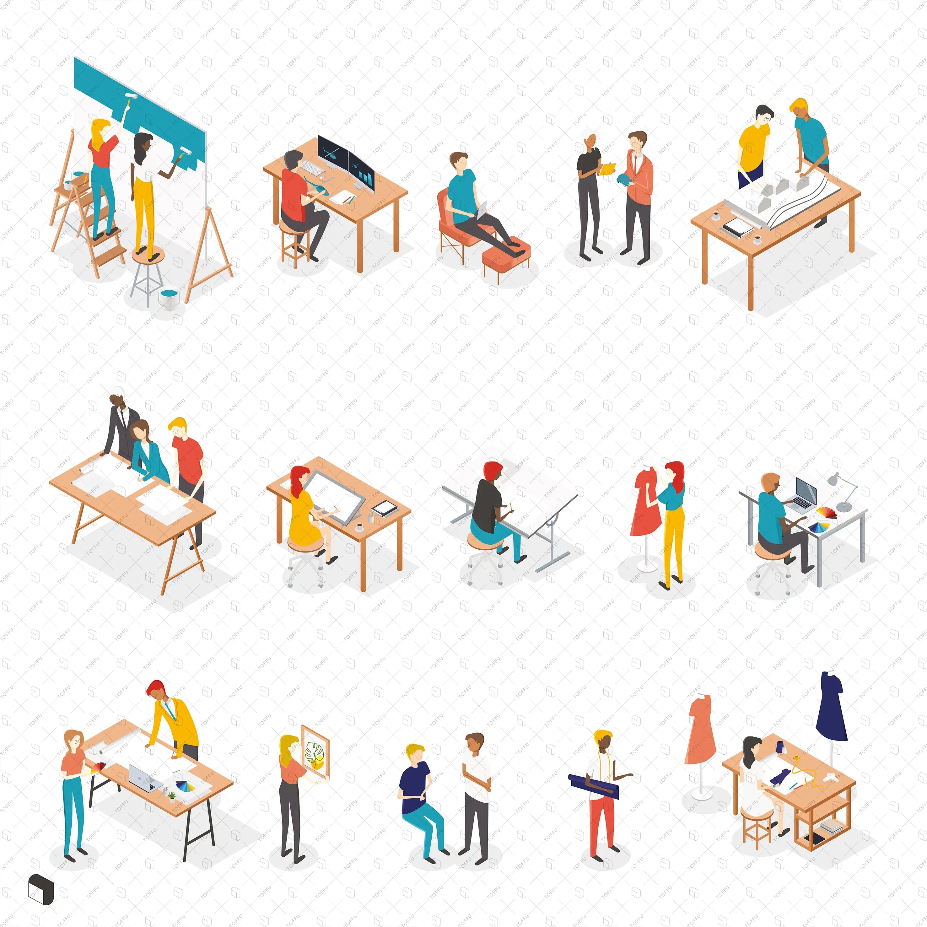 Axonometric Designer Digital Artwork drawings | Toffu Co