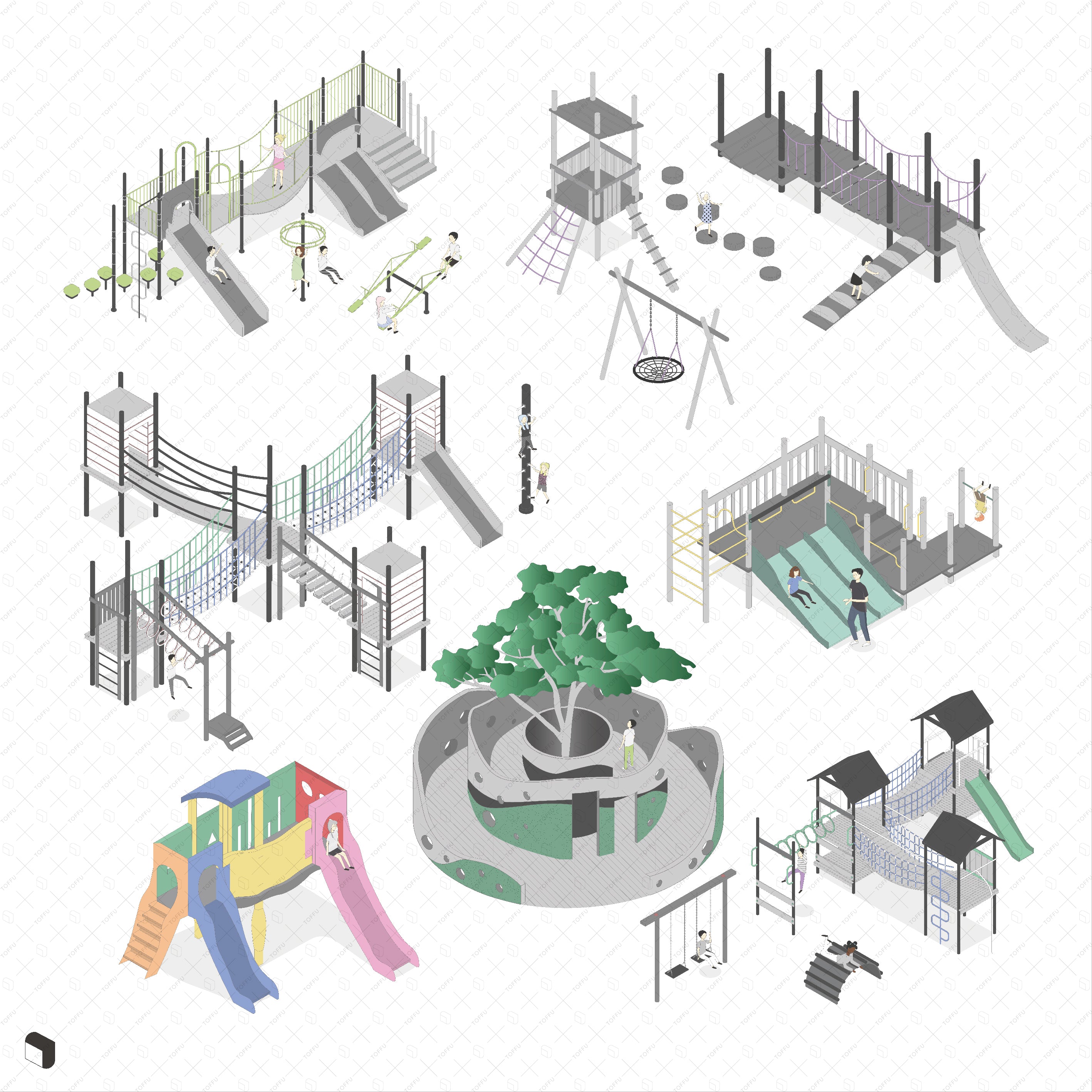 Axonometric Playground Furniture PNG - Toffu Co