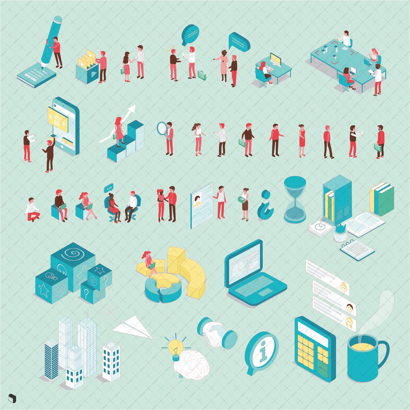 Axonometric Business People and Icons - Toffu Co