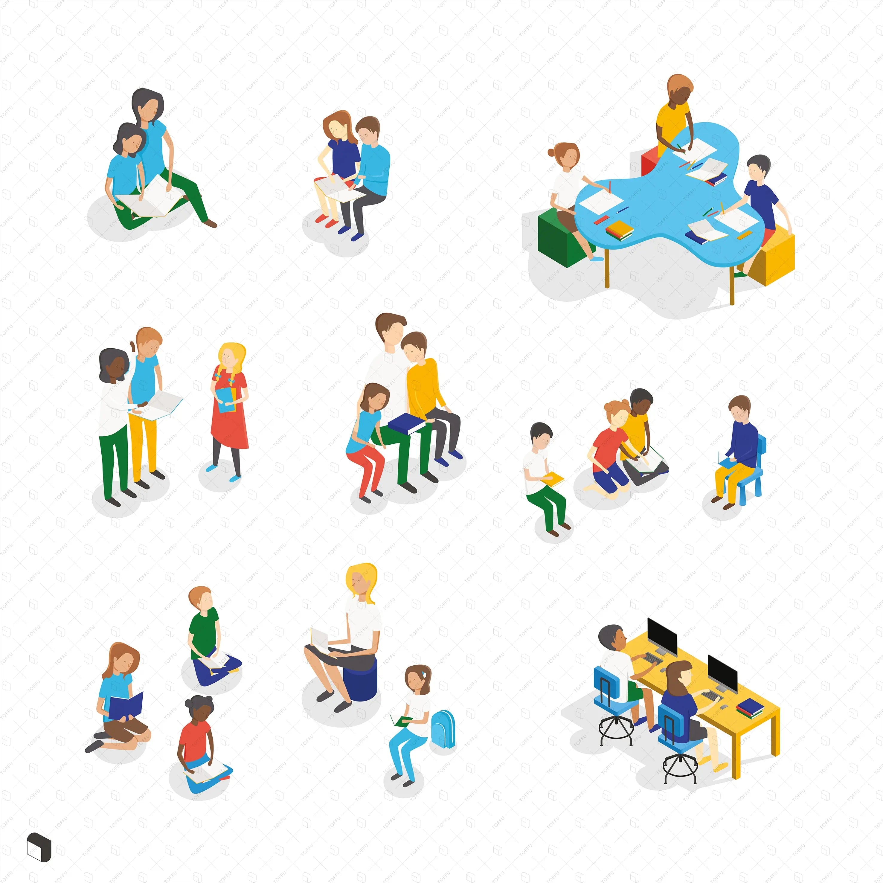 Axonometric Library Kids Digital Artwork drawings | Toffu Co