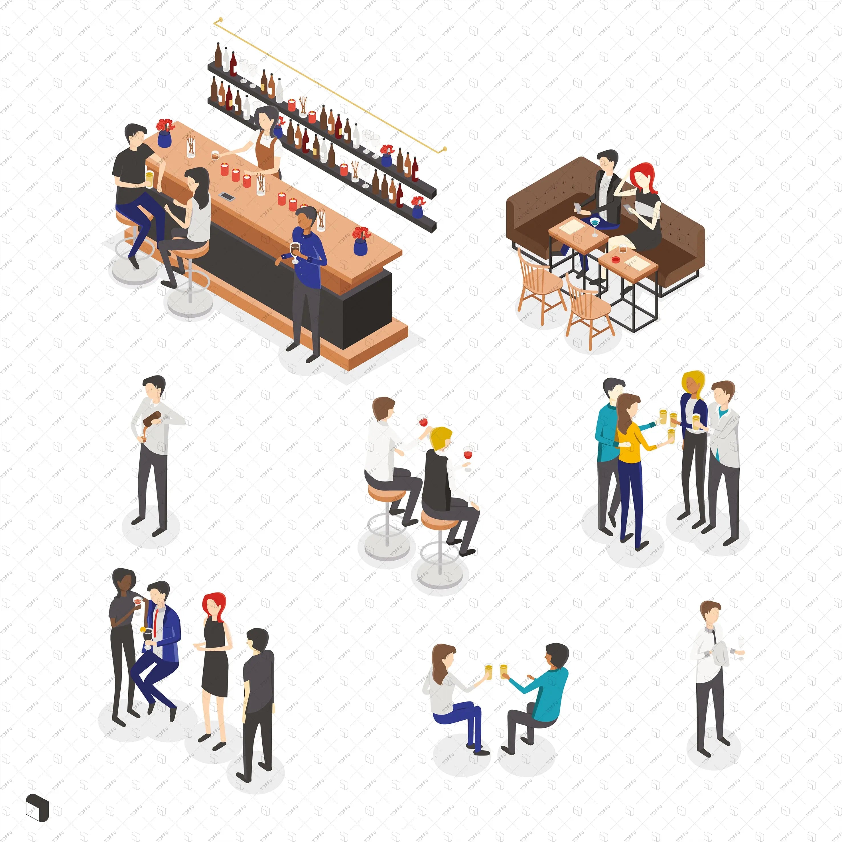 Axonometric Pub Digital Artwork drawings | Toffu Co