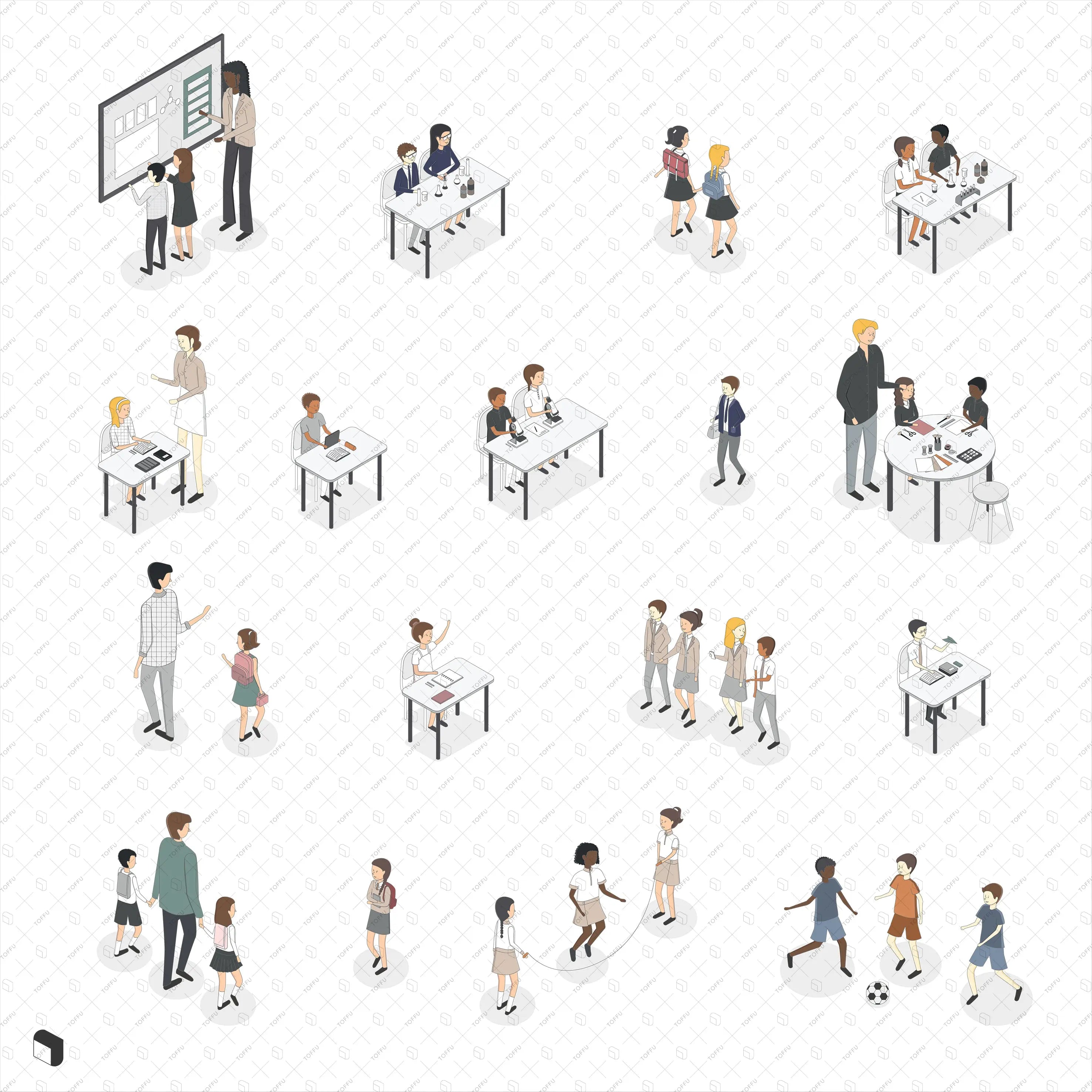 Axonometric School Digital Artwork drawings | Toffu Co