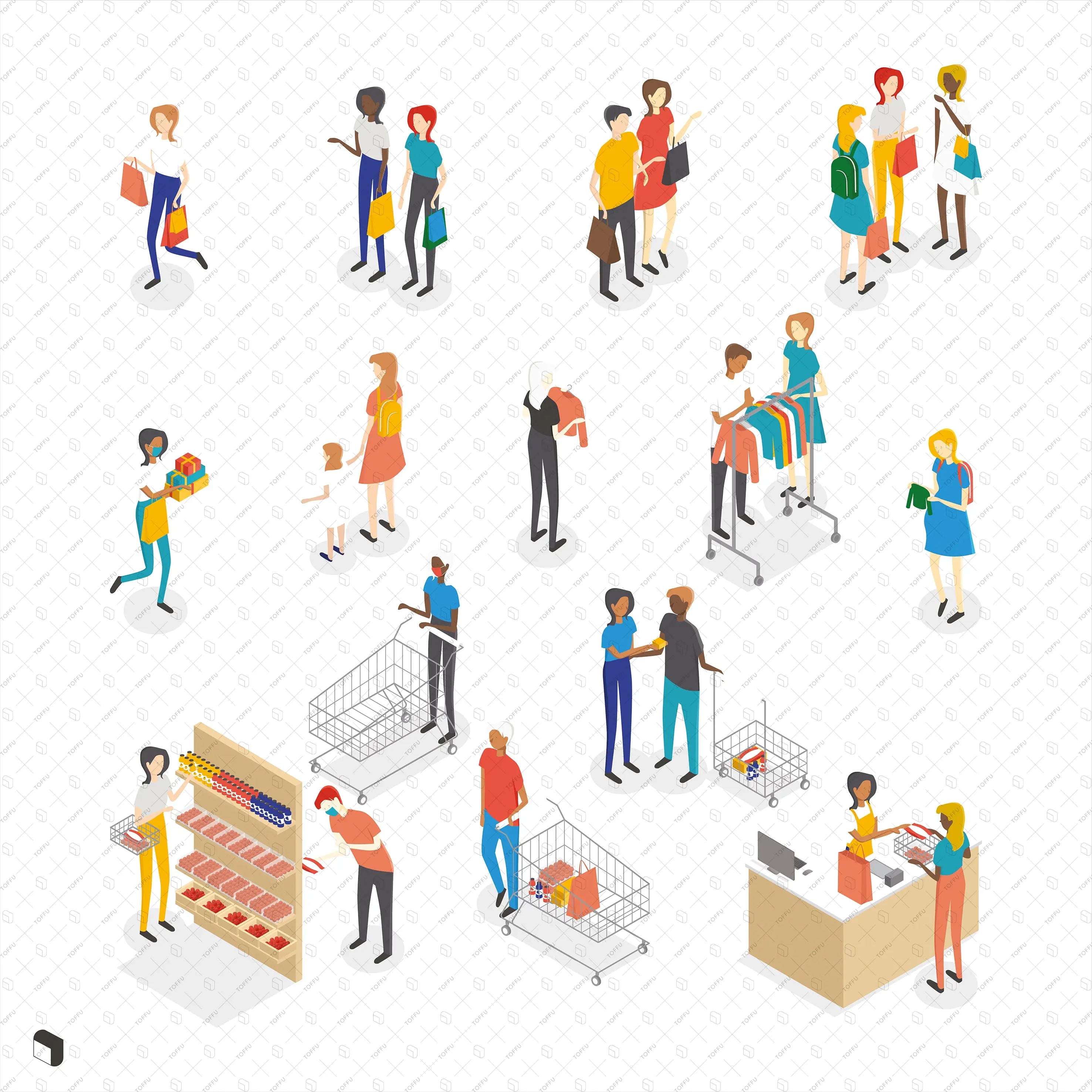 Axonometric Shopping Digital Artwork drawings | Toffu Co